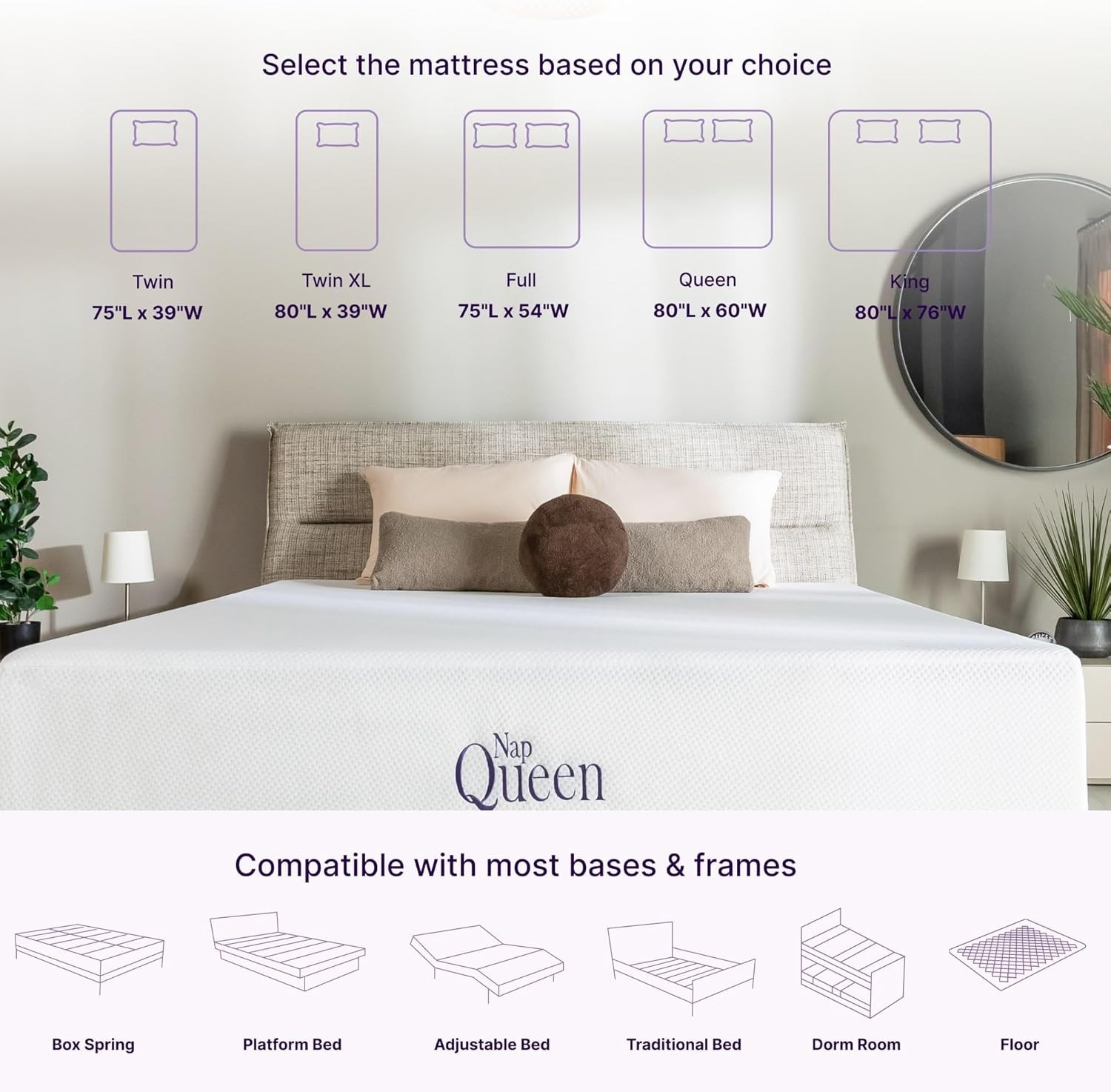 Napqueen 8 Inch Full Size Mattress, Bamboo Charcoal Memory Foam Mattress, Bed in
