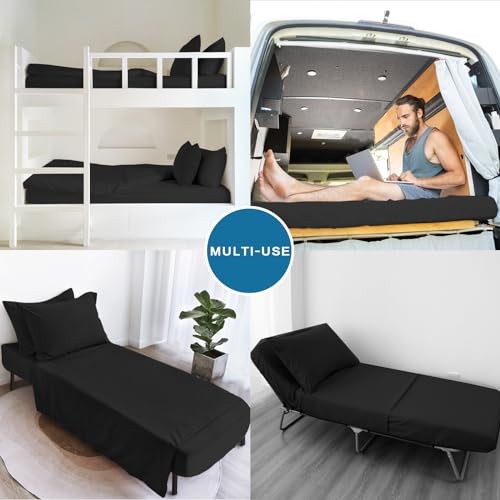 Cot Sheets 30″ x 75″ x 9″, 4 Piece Cot Sheet Set, Cot Size Cot (1 Pack) Black