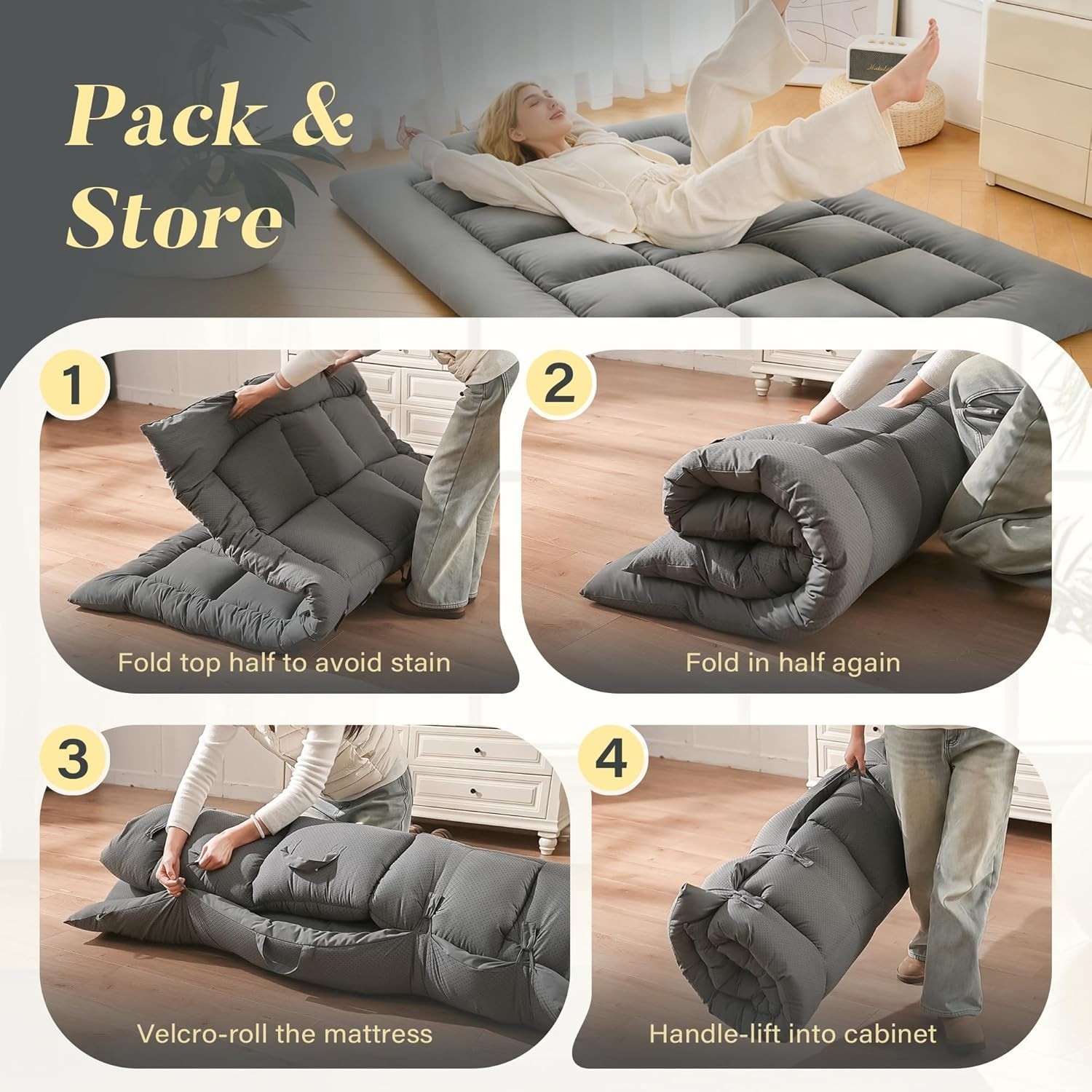 Queen Japanese Floor Mattress – Foldable Futon with Memory Foam Comfort