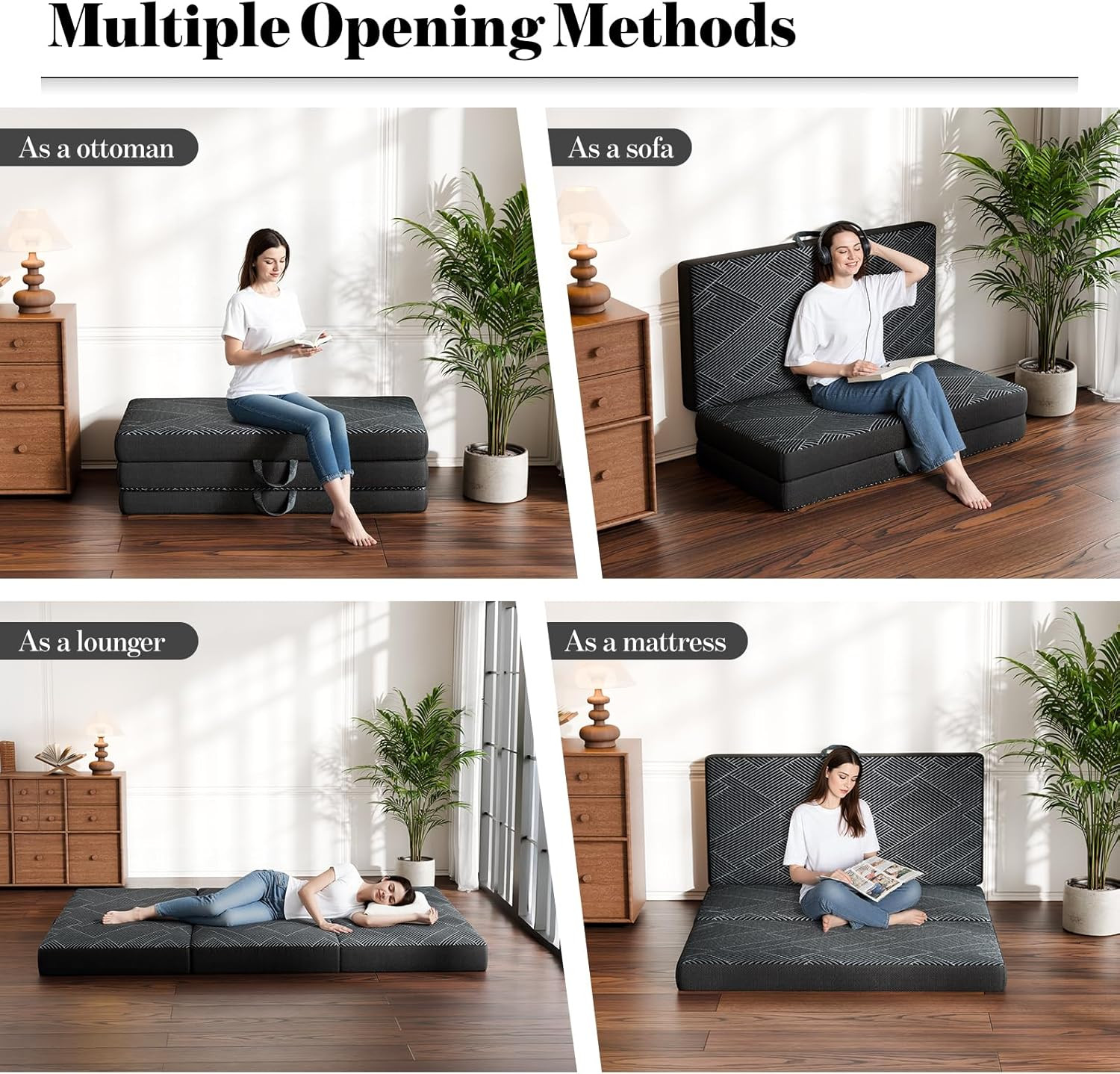 Portable Tri-Fold Memory Foam Mattress – Full Size, Washable Cover, Non-Slip