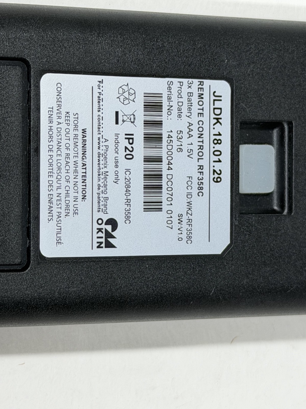 OEM Sealy Ease 1.0 Remote Control RF358C JLDK.18.01.29 PREOWNED Untested