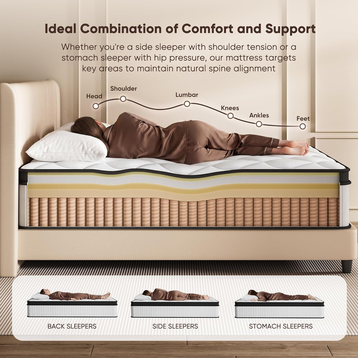 Queen Hybrid Mattress 12 Inch in a Box, Cooling Gel Memory Foam & Pocket Springs