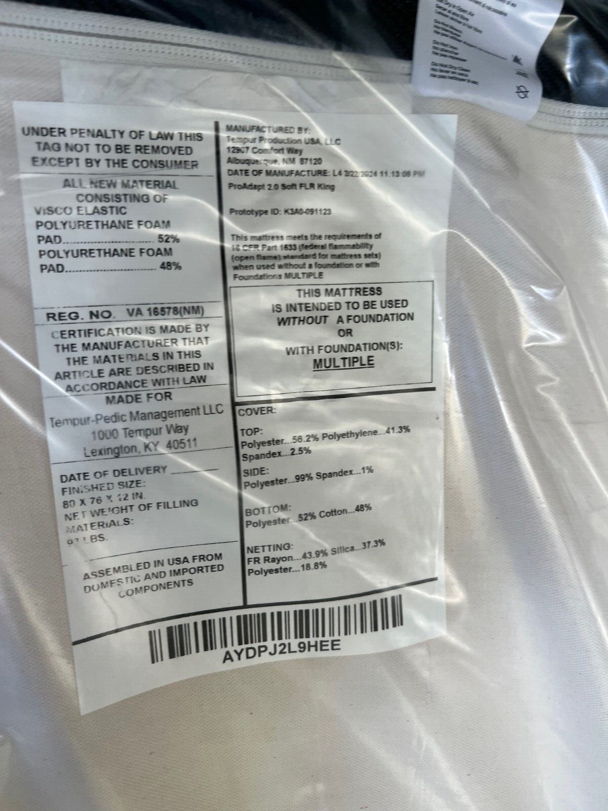 TempurPedic PRO ADAPT SOFT 2.0 KING MATTRESS 2024 NEW CLEARANCE FAST SHIPPING