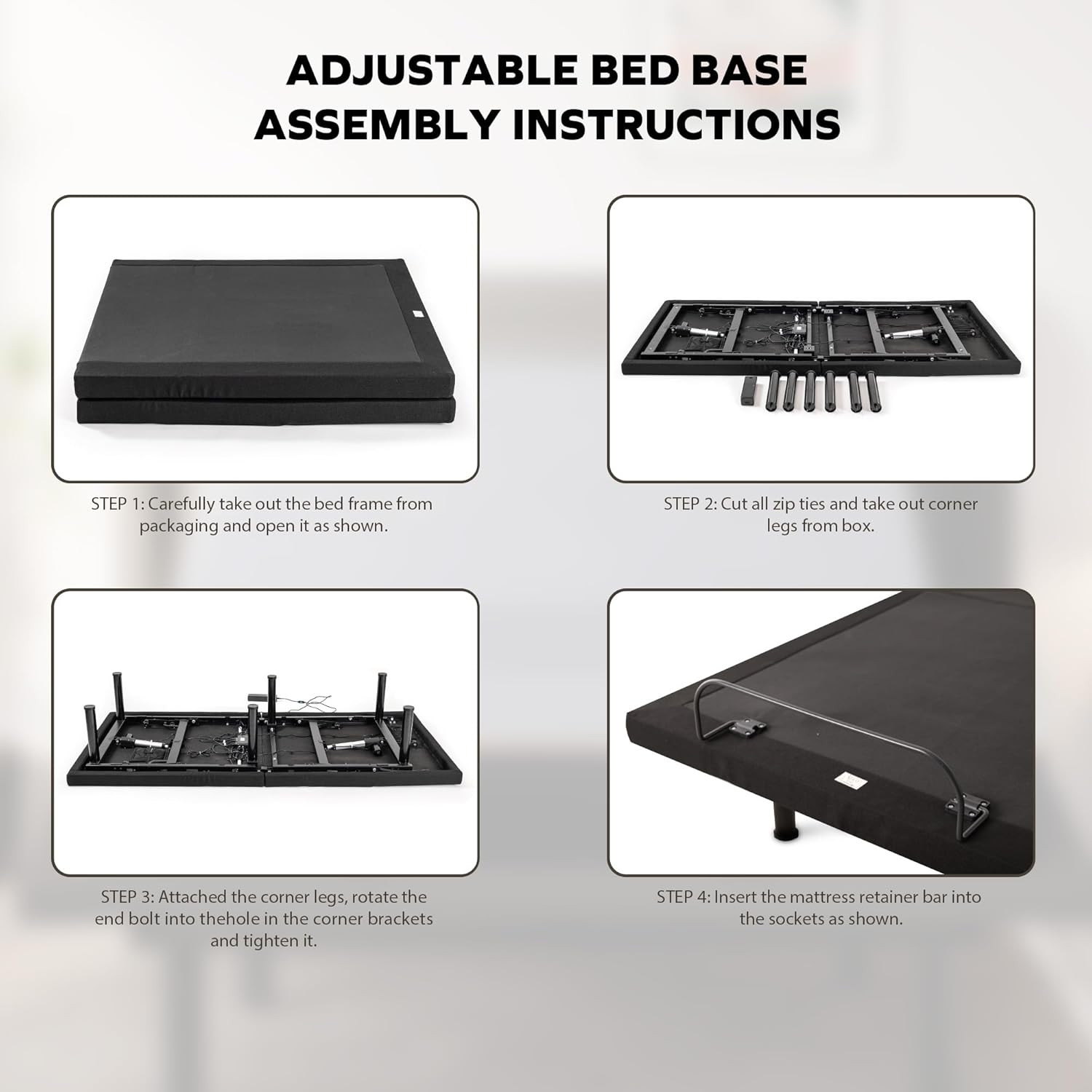 EGOHOME Split King Adjustable Bed Frame & 14″ Memory Foam Mattress Set