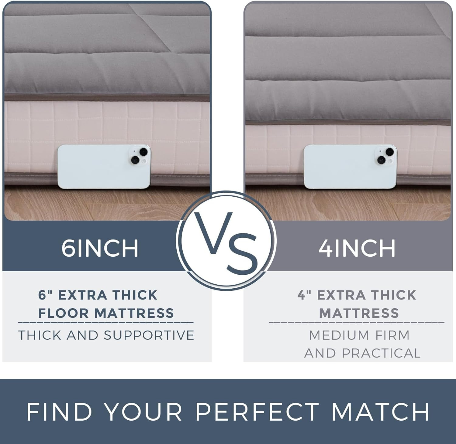Extra Thick 6″ Foldable Japanese Floor Futon Mattress – Dark Grey, Full Size