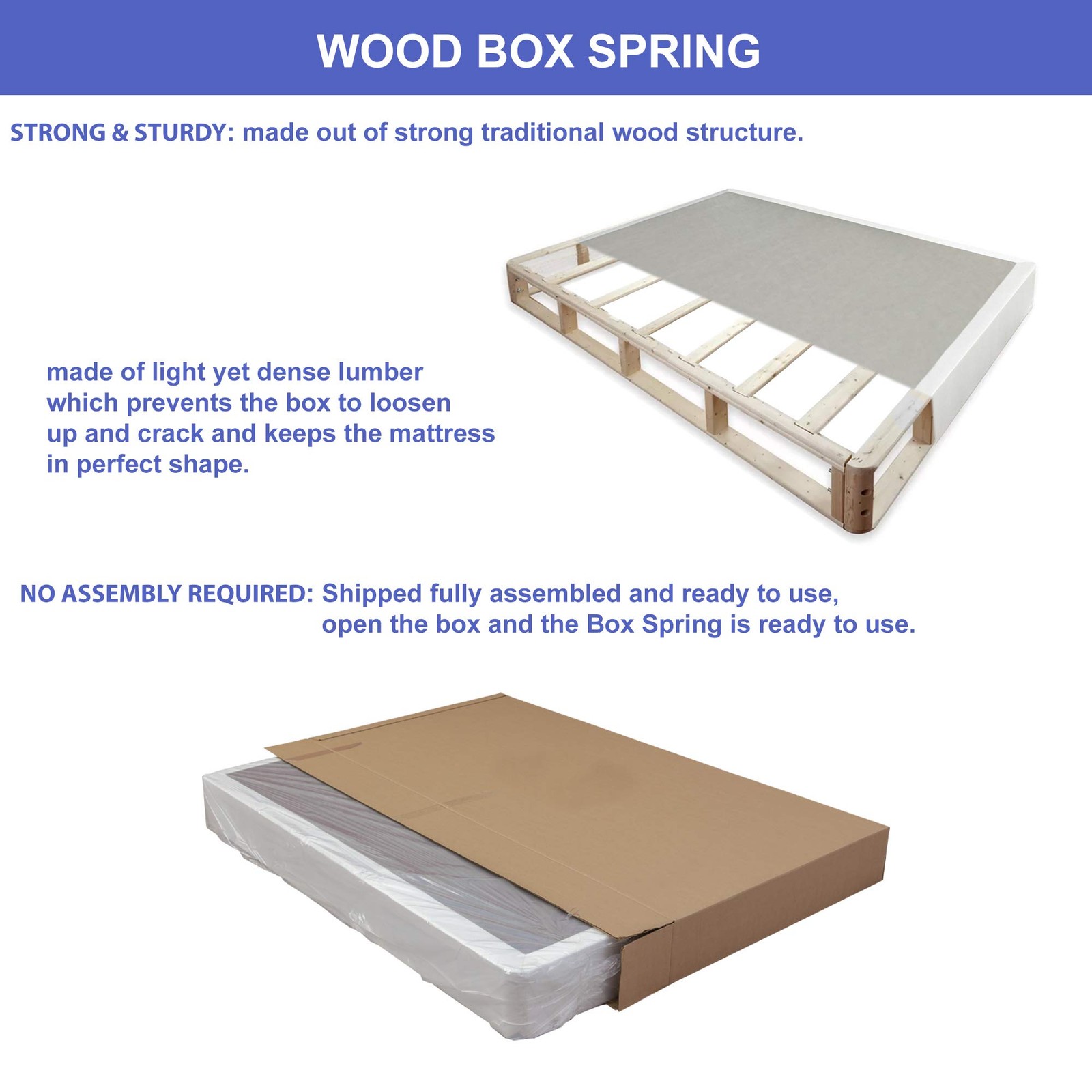 8-Inch Wood Traditional Box Spring/Foundation For Mattress Set, 75″ X 30″, Beige