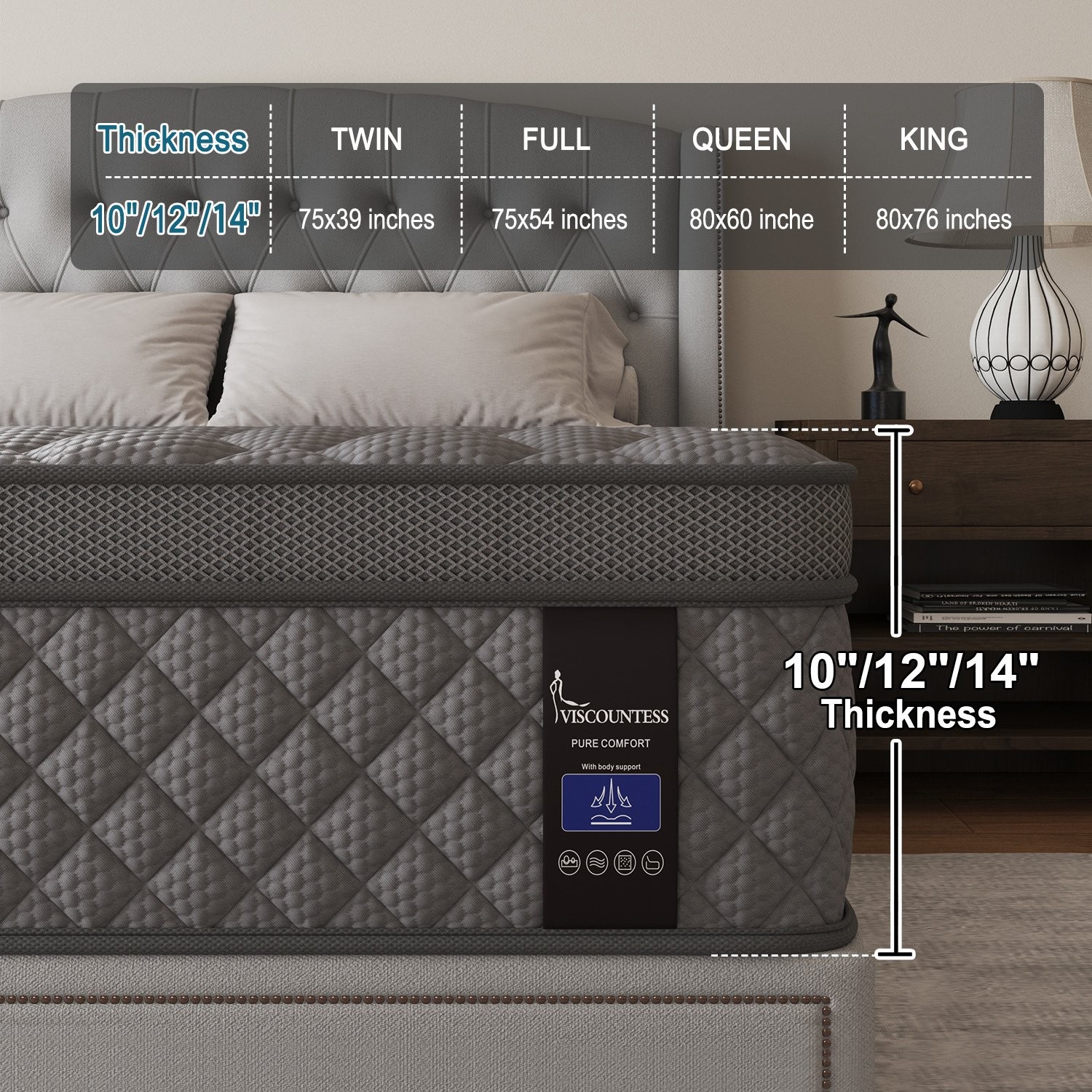 10″ Twin Full Queen King Size Mattress in a Box Hybrid Spring Gel Memory Foam