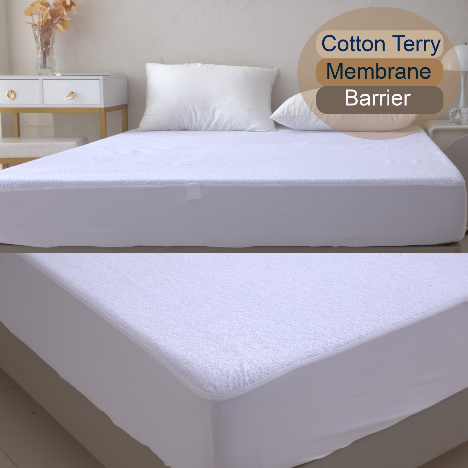 Premium Cotton Terry Fabric 100% Waterproof Deep Pocket Mattress Protector
