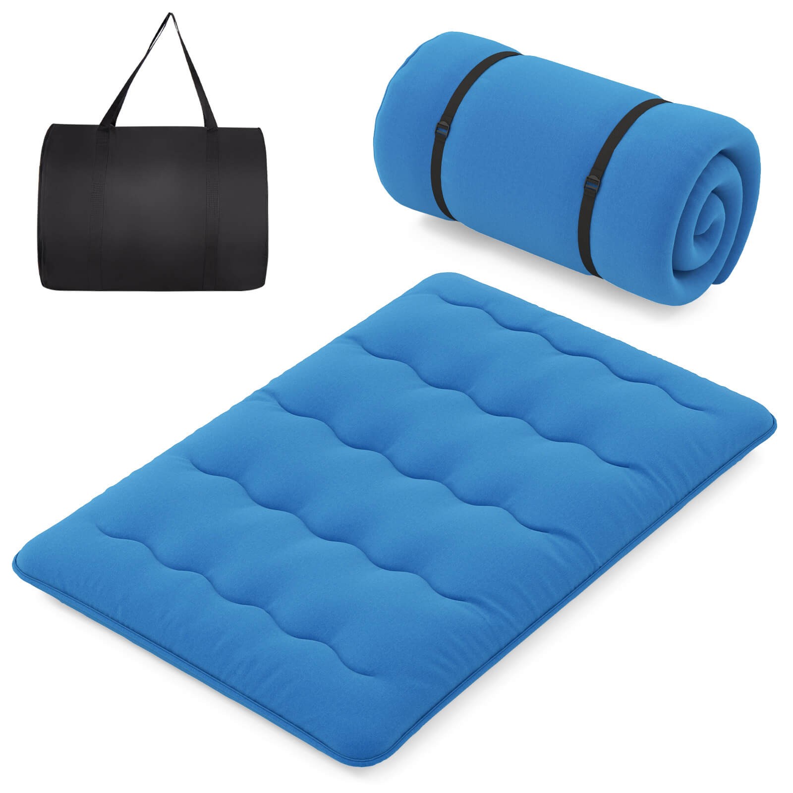 Full Futon Mattress Japanese Sleeping Pad Lounge Bed w/ Washable Cover Blue