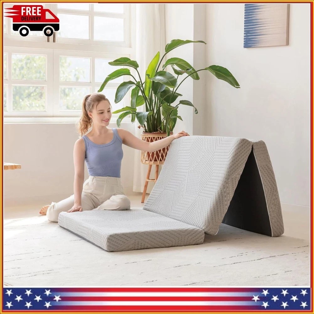 Tri Fold Memory Foam Mattress Single 4″ Folding Portable Travel Sleeping Guest