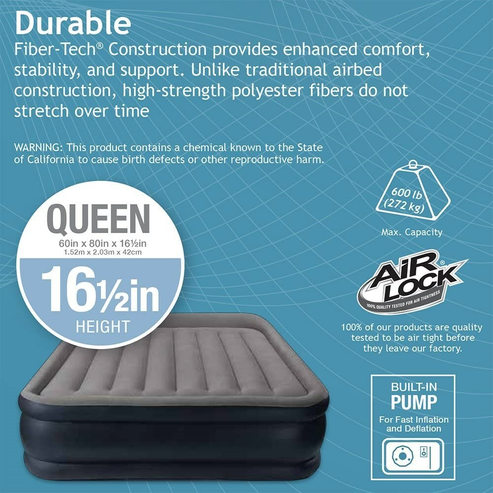 INTEX 16.5 QUEEN Dura-Beam Standard Series Deluxe Pillow Rest Raised Airbed