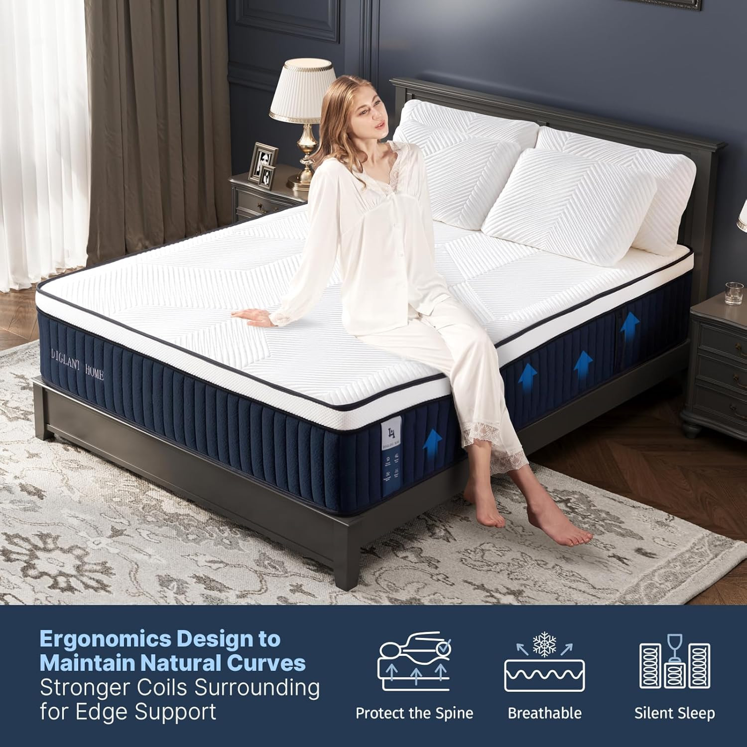 DIGLANT 14″ Euro Top Queen Mattress, Memory Foam & Pocket Springs Hybrid