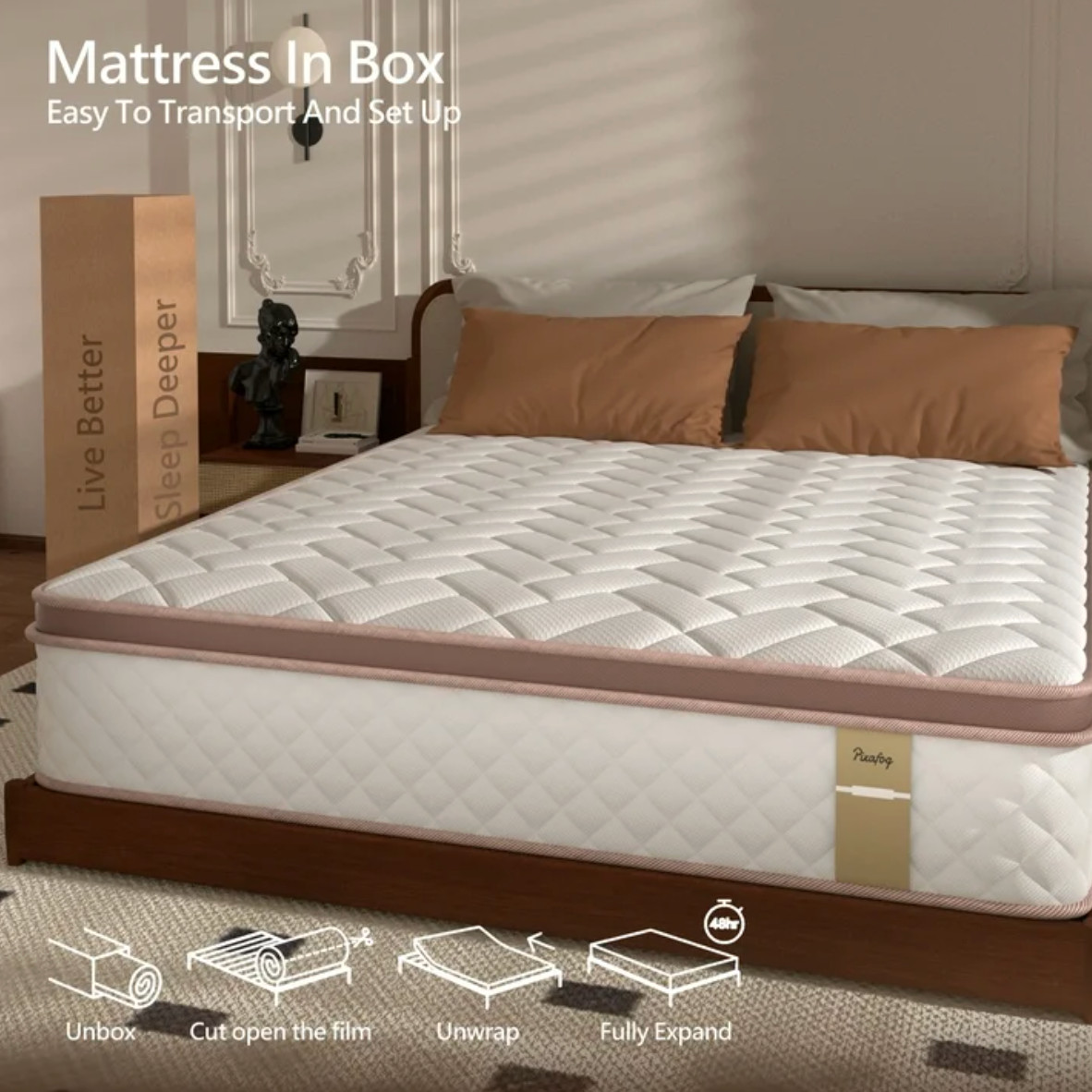 12″ Colchon King Gel Memory Foam Hibrido Cama King Medium Firm Mattress Hybrid