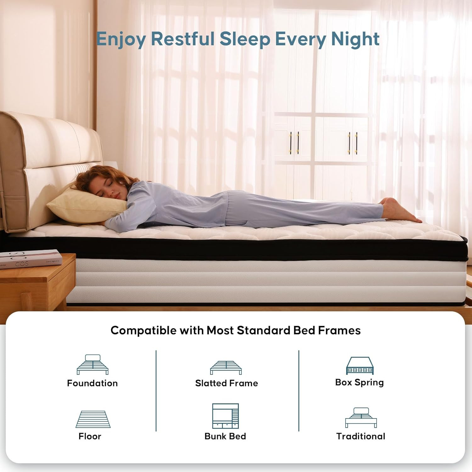 12-Inch Queen Mattress, Medium Firm Memory Foam with Pocket Springs, Fiberglass