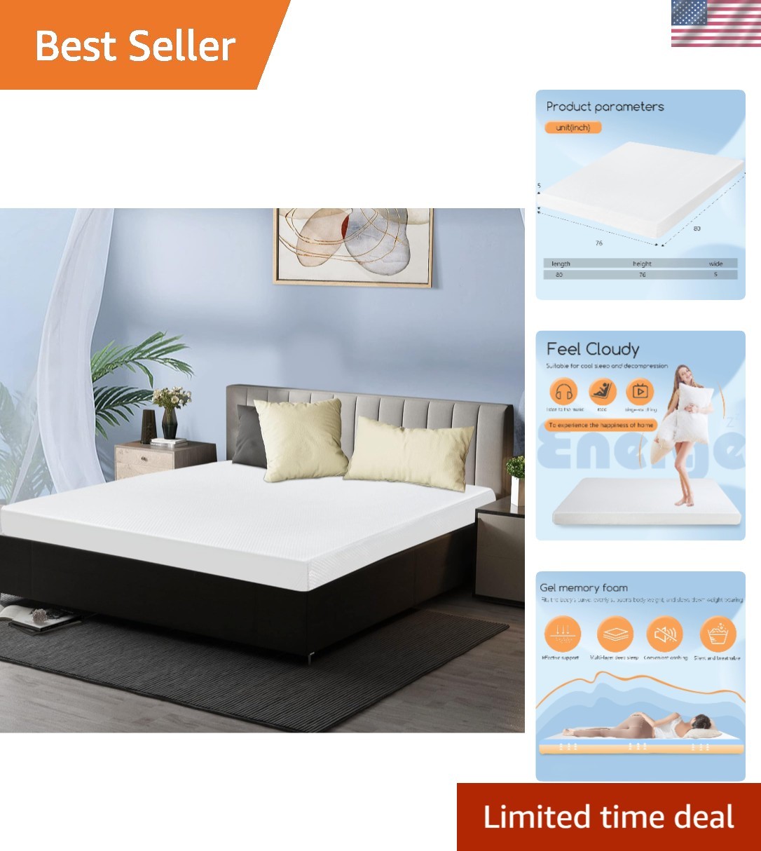 5 Inch King Mattress | Gel Memory Foam | Medium Firm Feel | White | Bed in a …