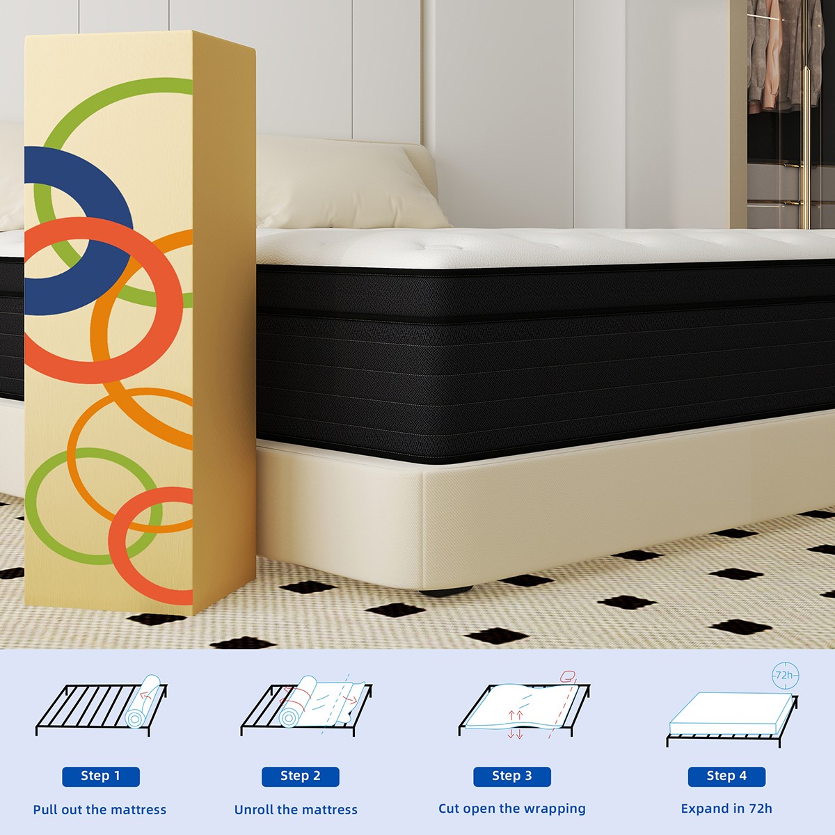 10/12/14 Inch Twin Full Queen King Mattress Hybrid Spring Memory Foam Bed in box