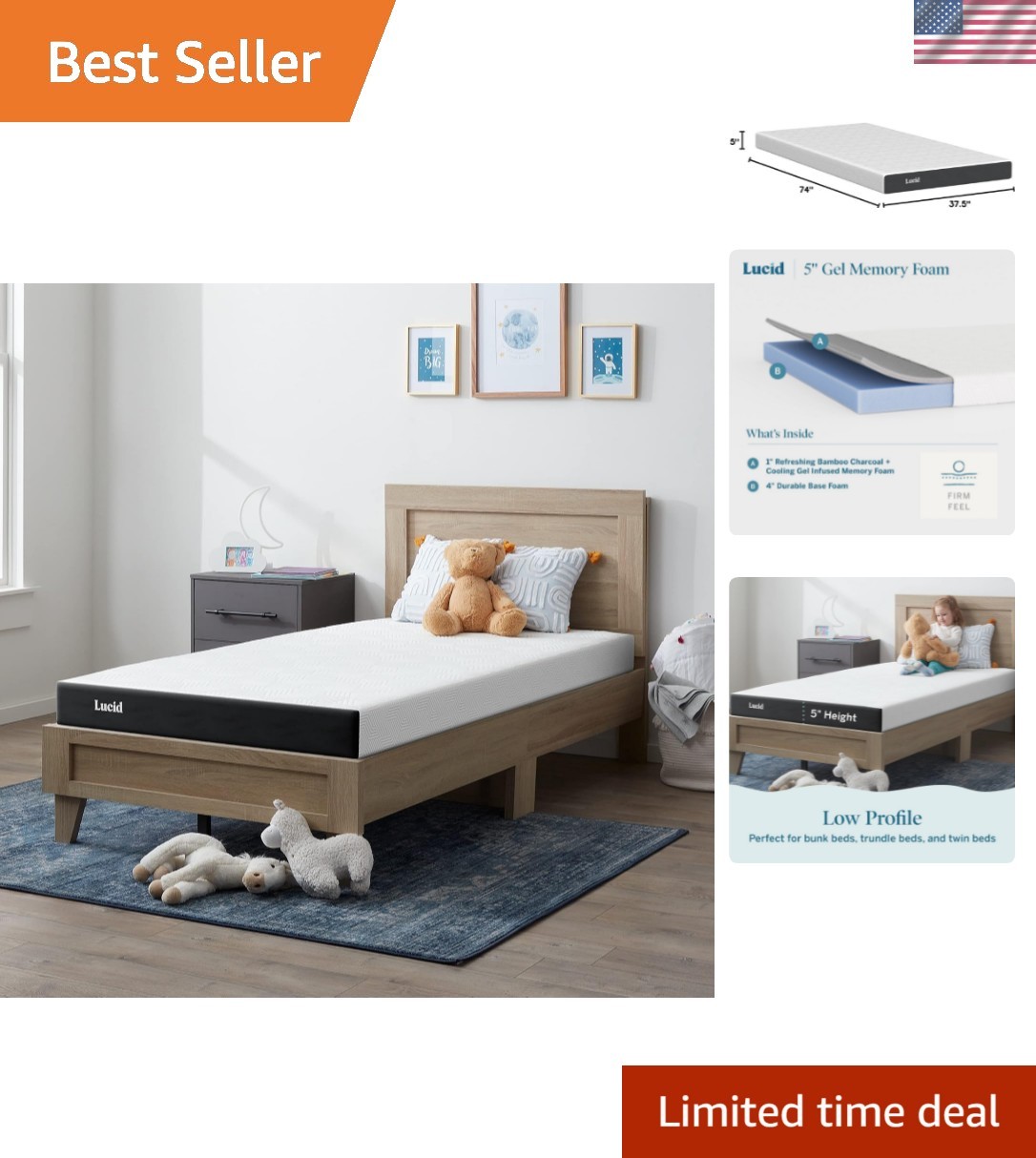 5 Inch Memory Foam Mattress – Low Profile – Firm Feel – Infused with Bamboo C…