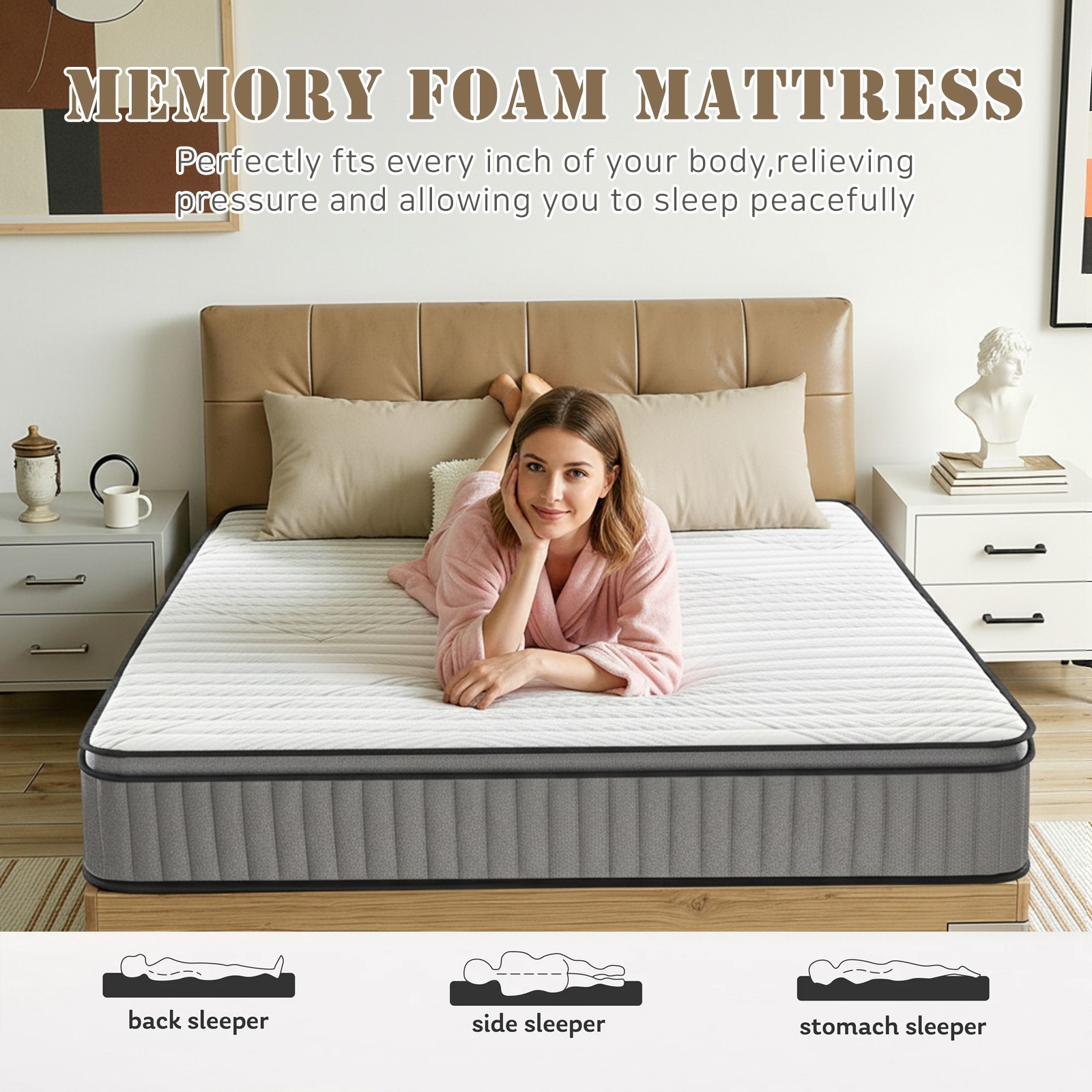 12″ Full Size Gel Memory Foam Pocket Spring Hydird Mattress In A Box Medium Firm