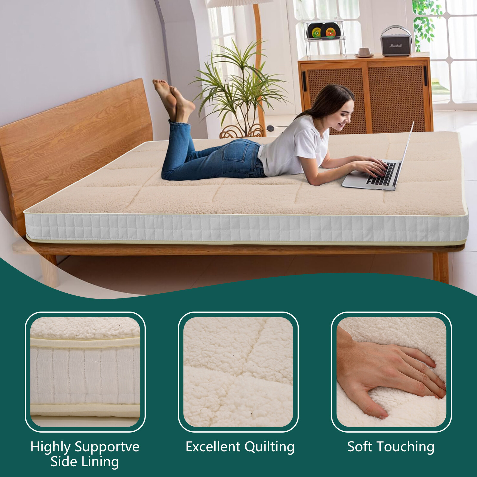 SUNYRISY 4 In Folding Mattress Foldable Sherpa Fleece Mattress 2-Use Tatami Mat