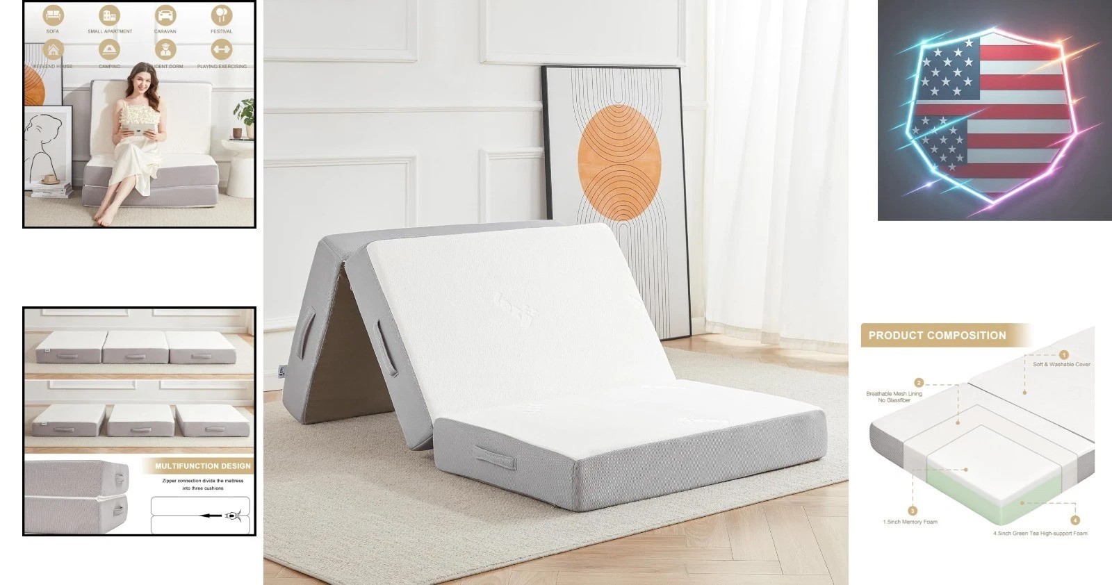 Folding Mattress, 6 Inch Memory Foam Tri-fold Mattress with Breathable & Wash…