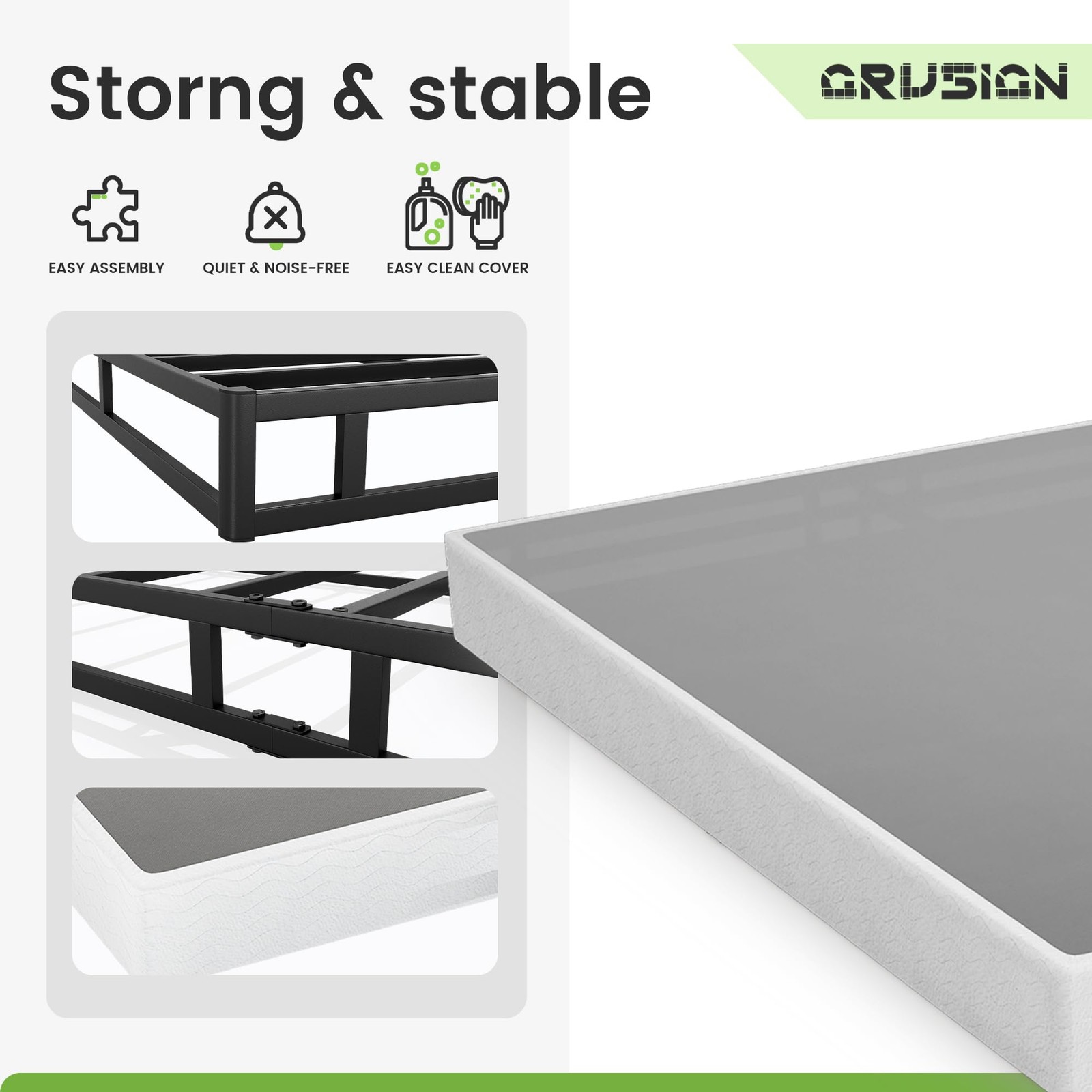 GRUSIGN 7 Inch Box Spring for Queen Bed, Quick Assembly Queen, Black