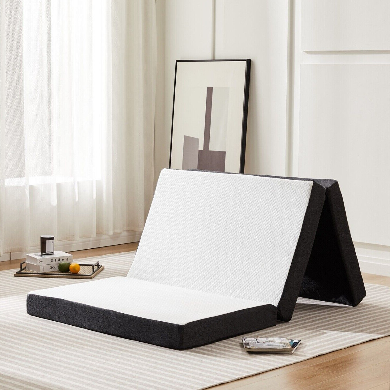 5 Sizes Portable 3-inch Thick Tri-Fold Memory Foam Mattress Topper for Sleeping