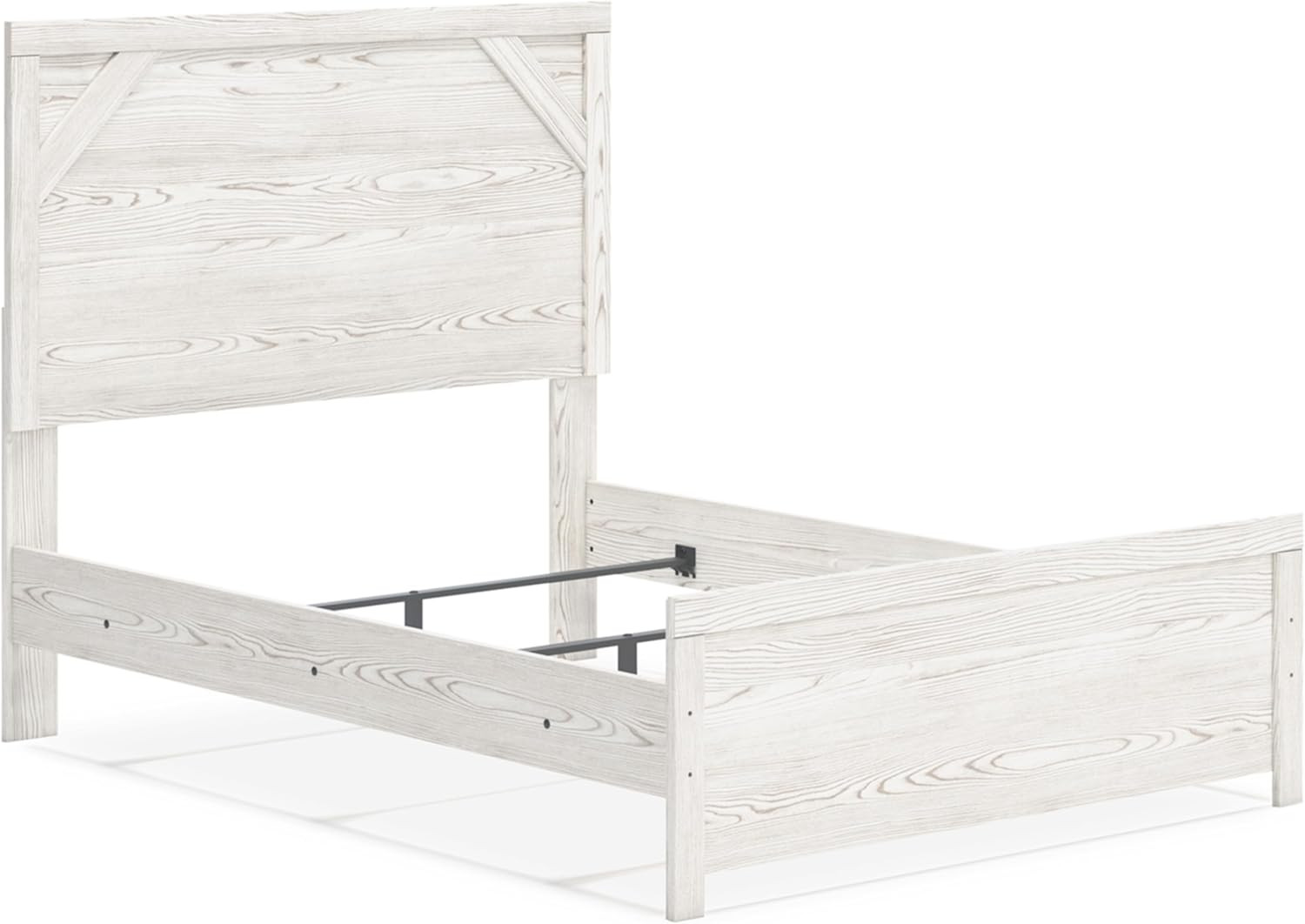 Gerridan Farmhouse Full Panel Bed in White & Light Gray – No Box Spring Needed