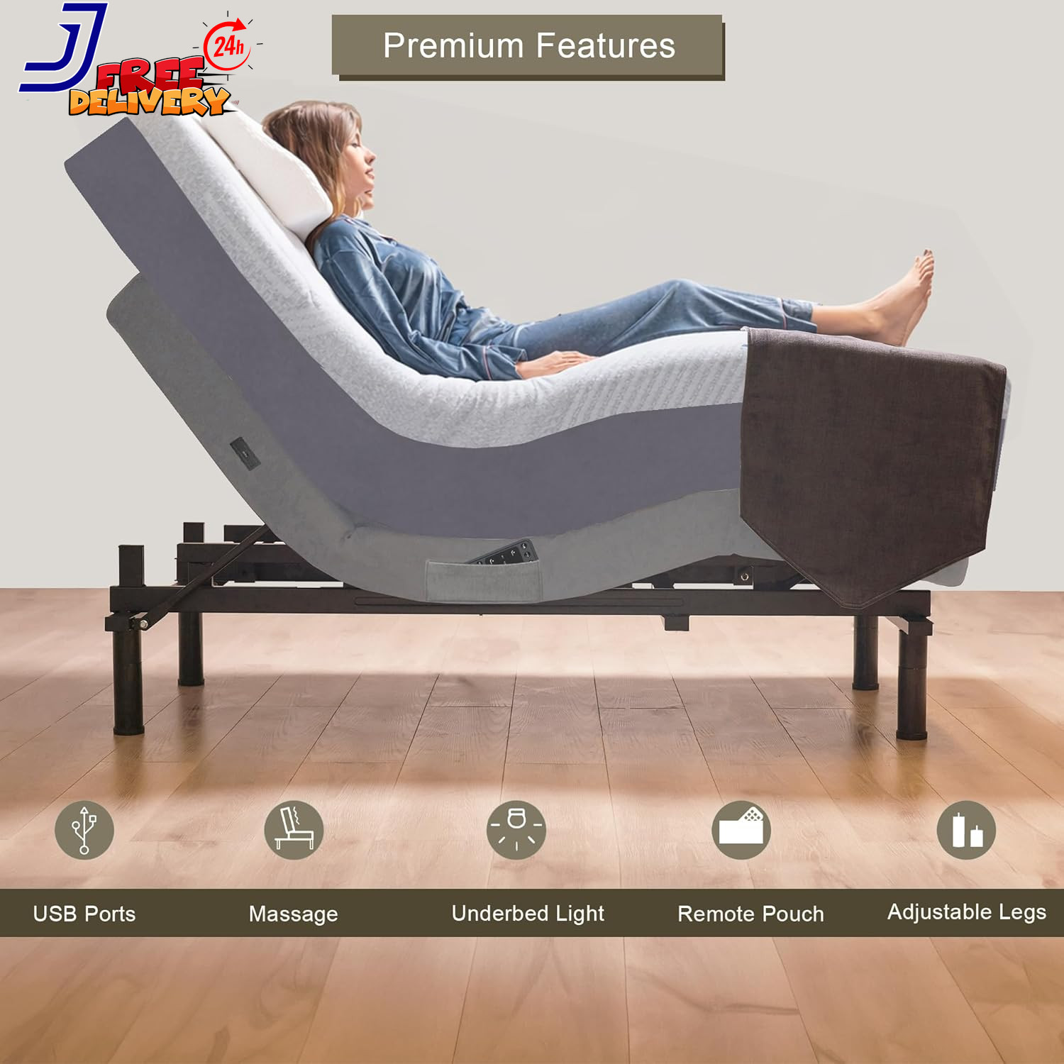 Premium Split King Adjustable Bed with 14 Inch Prime Gel Memory Foam Mattress