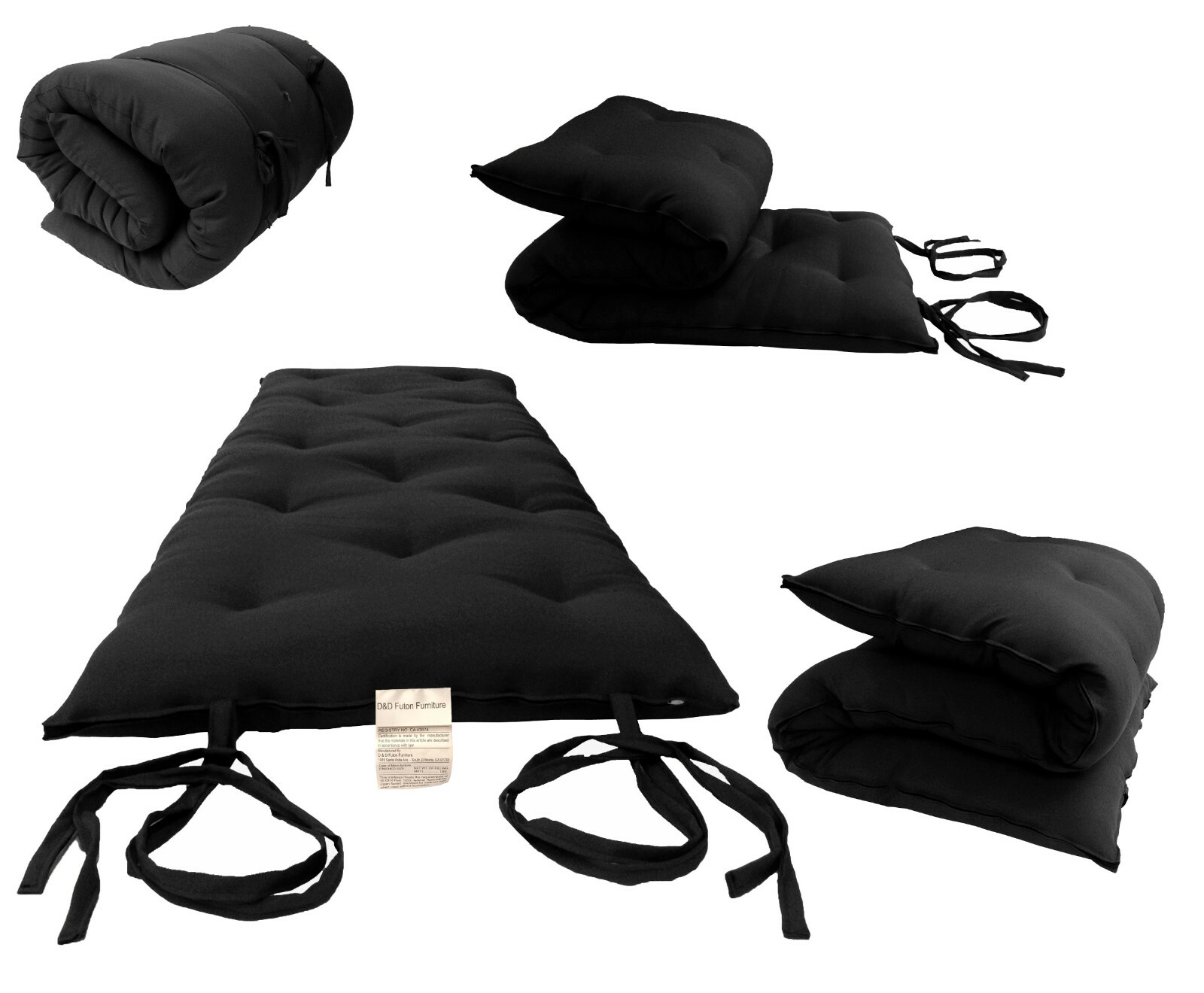 Queen Japanese Floor Rolling Futon Mattresses, Cotton Pads 3x60x80 Black