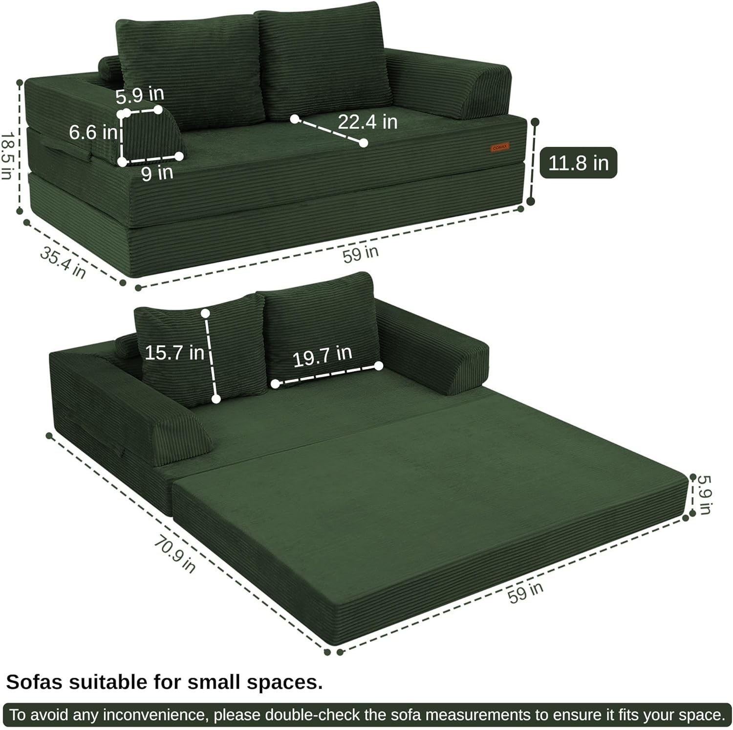 AX Convertible Sofa Bed, Folding Floor Couch Corduroy Fold Out Couch