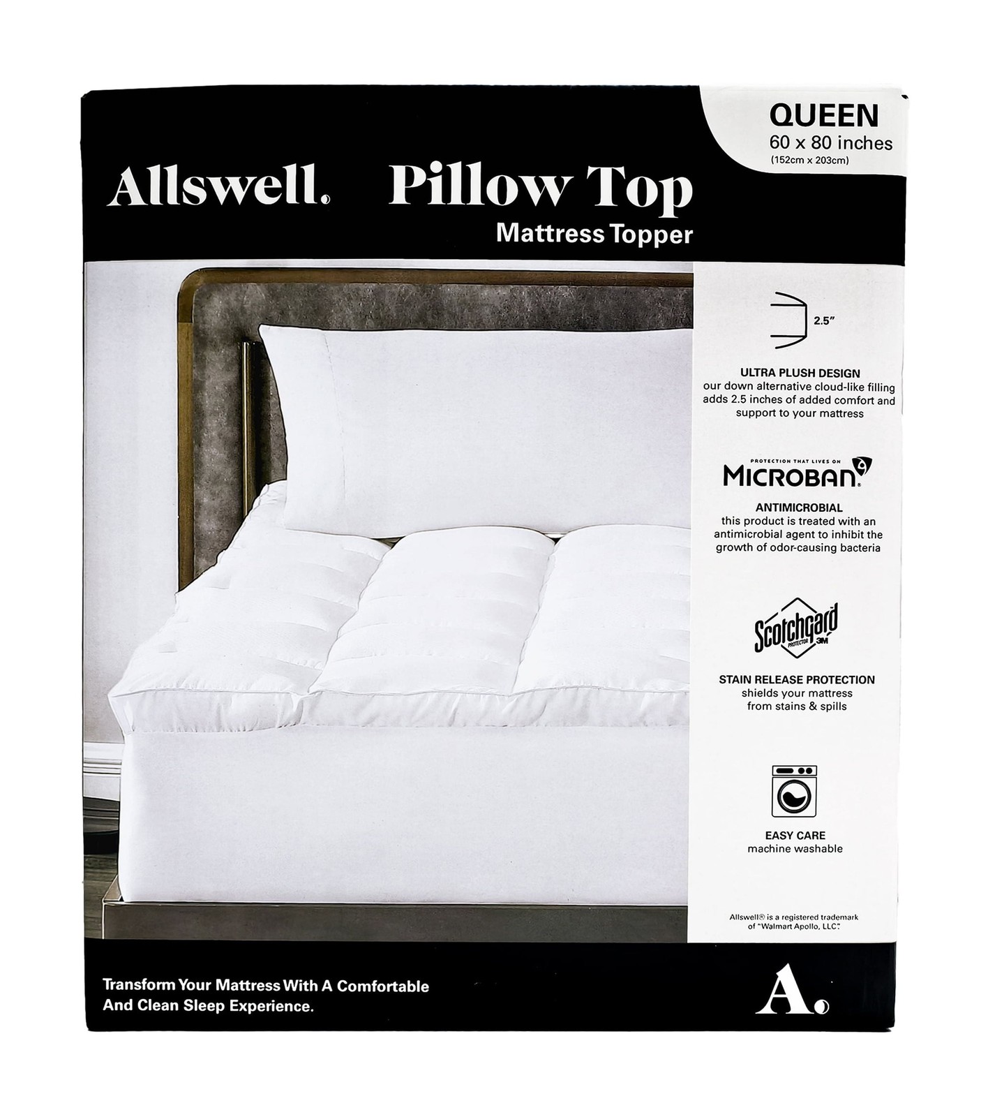 Allswell Ultra Plush Pillow Top Mattress Topper, King,Microfiber,NEW