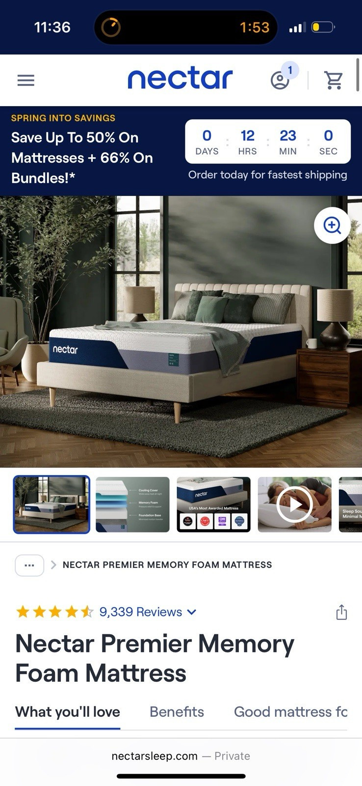 Nectar Premier Memory Foam Mattress Full Cooling Pressure-Relieving Medium Firm