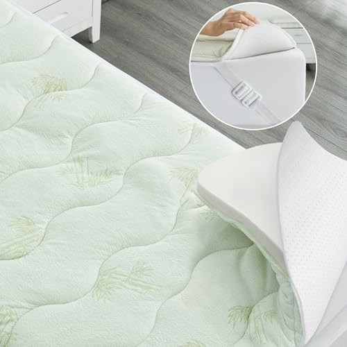 Viscose Mattress Topper for RV Camper, Dual Layer 2 Inch Short Queen Green