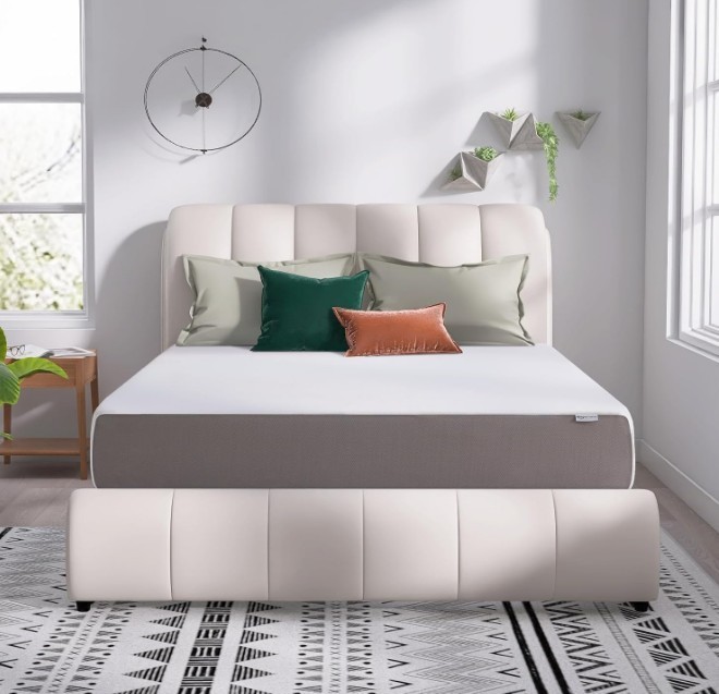 Amazon Basics Memory Foam Mattress, Medium Firm, 12 Inch, Queen, White/Grey