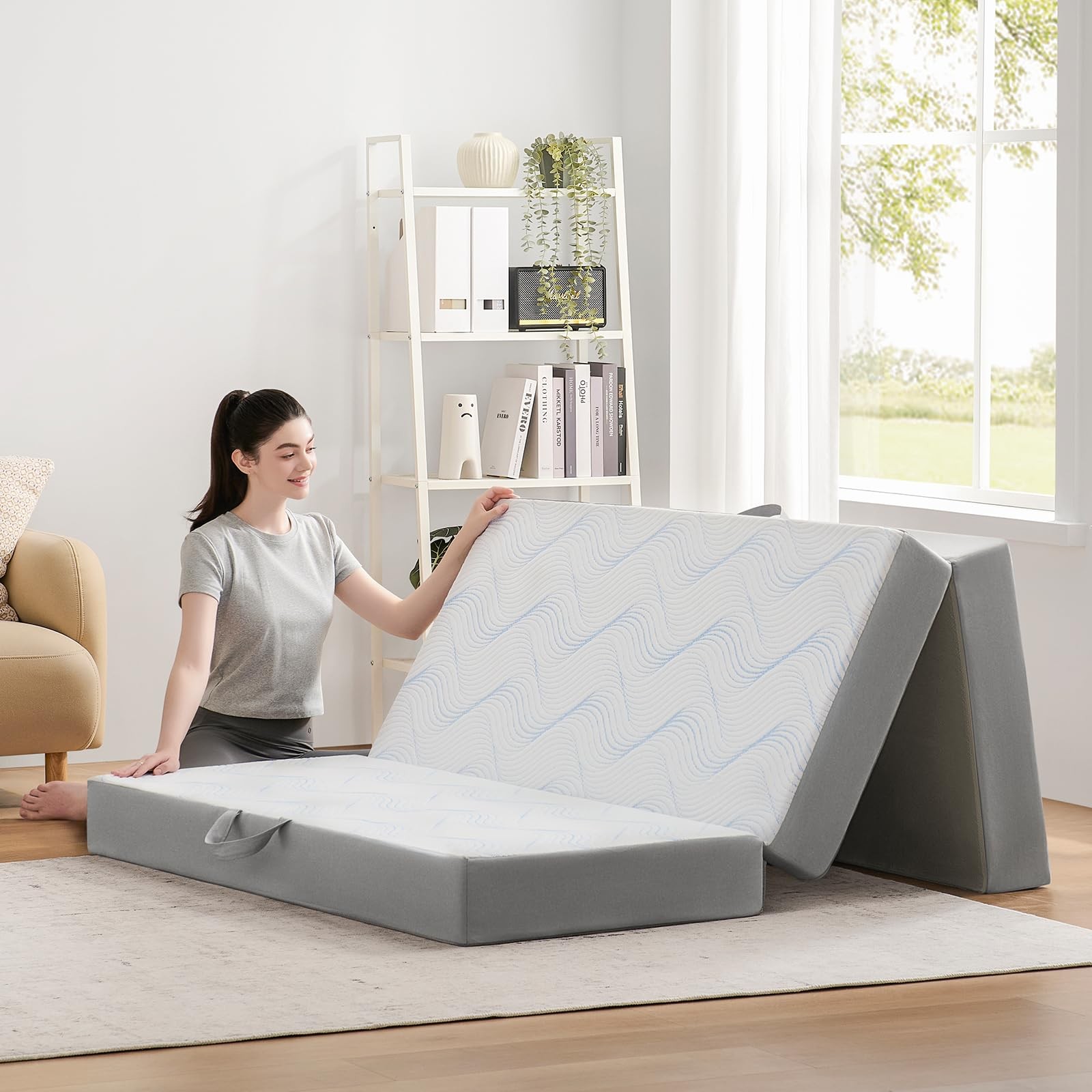 Foldable Mattress Queen, 6 Inch Memory Foam Folding Mattress Queen, Trifold M…