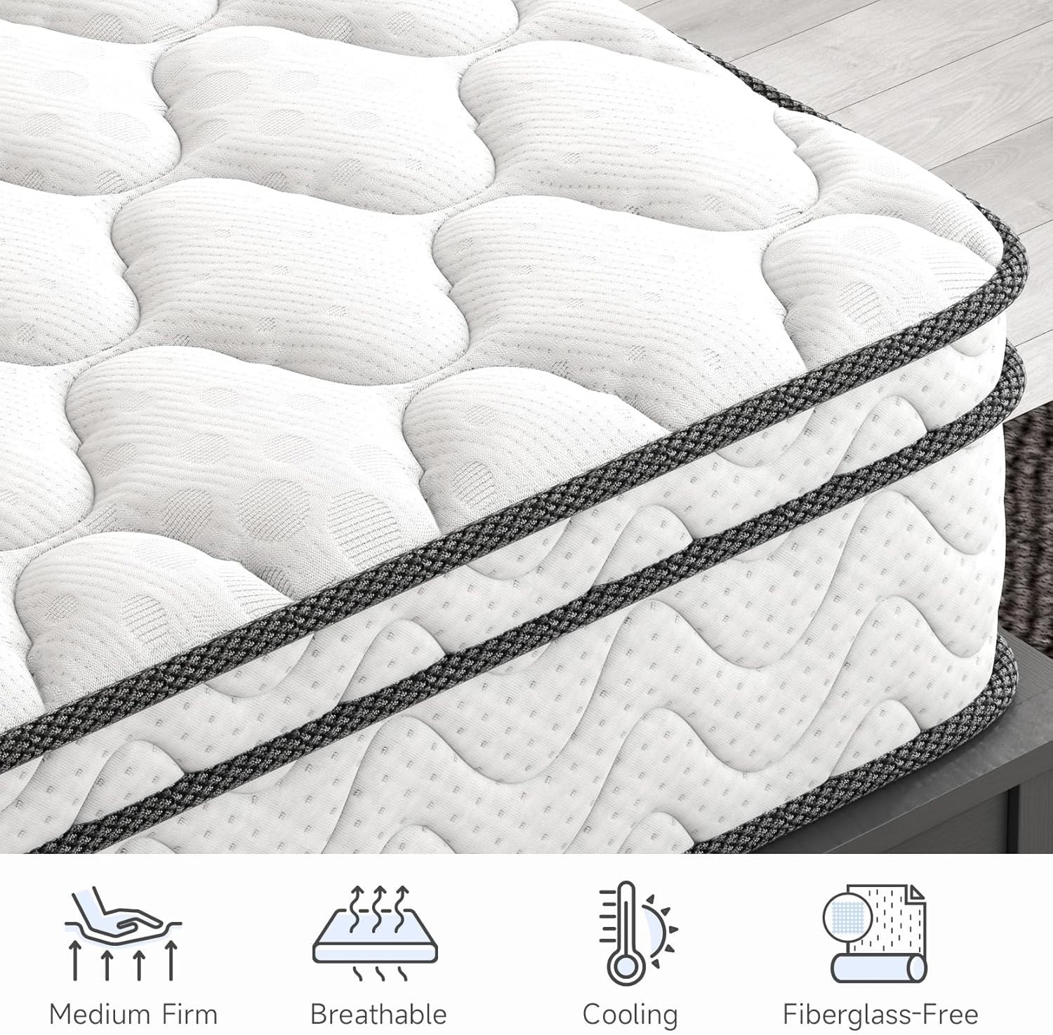 Vesgantti Mattress Twin XL 9 Inch, Fiberglass-Free Cool Sleep Hybrid Mattress in