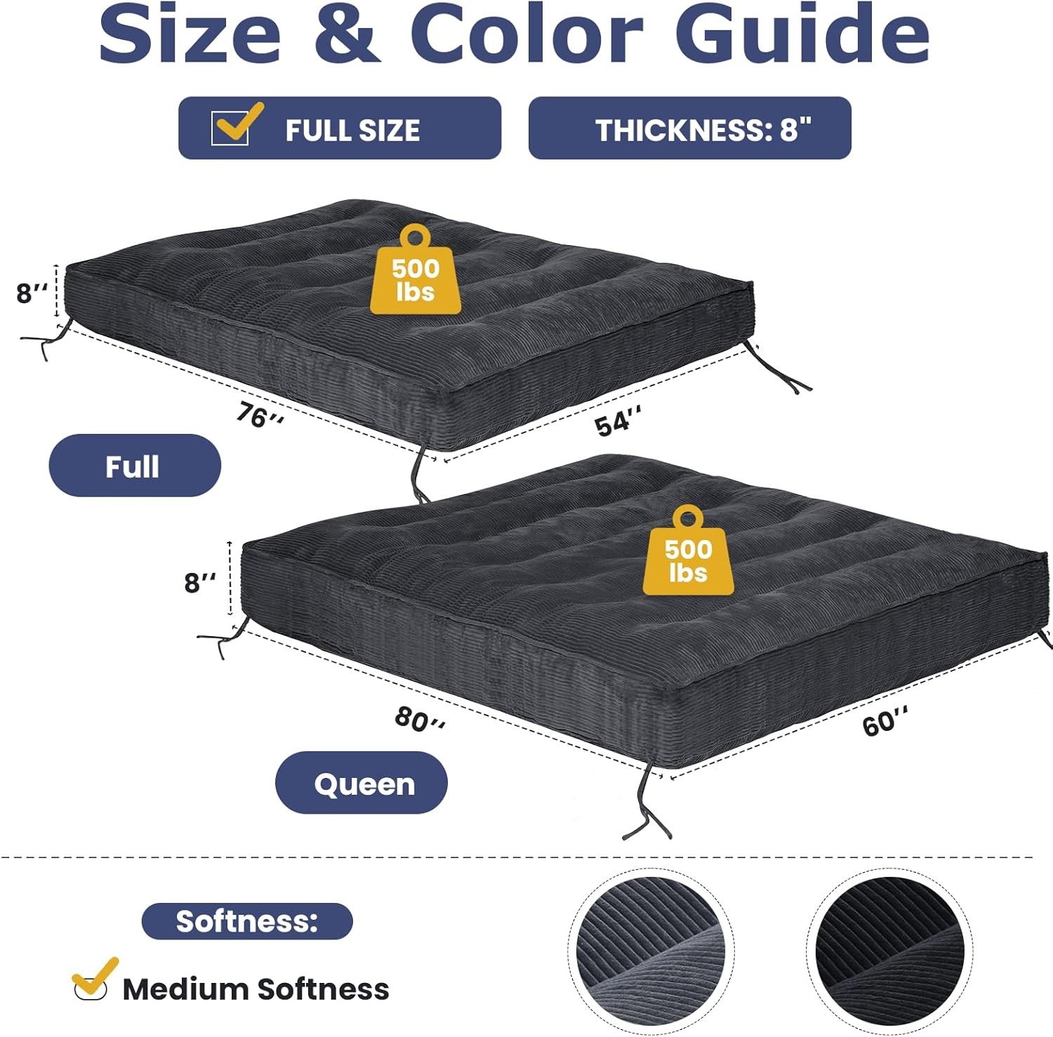 8″ Futon Mattress Full Size Thick Futons Sofa Couch Bed Sleeper Sofa Bed Floor