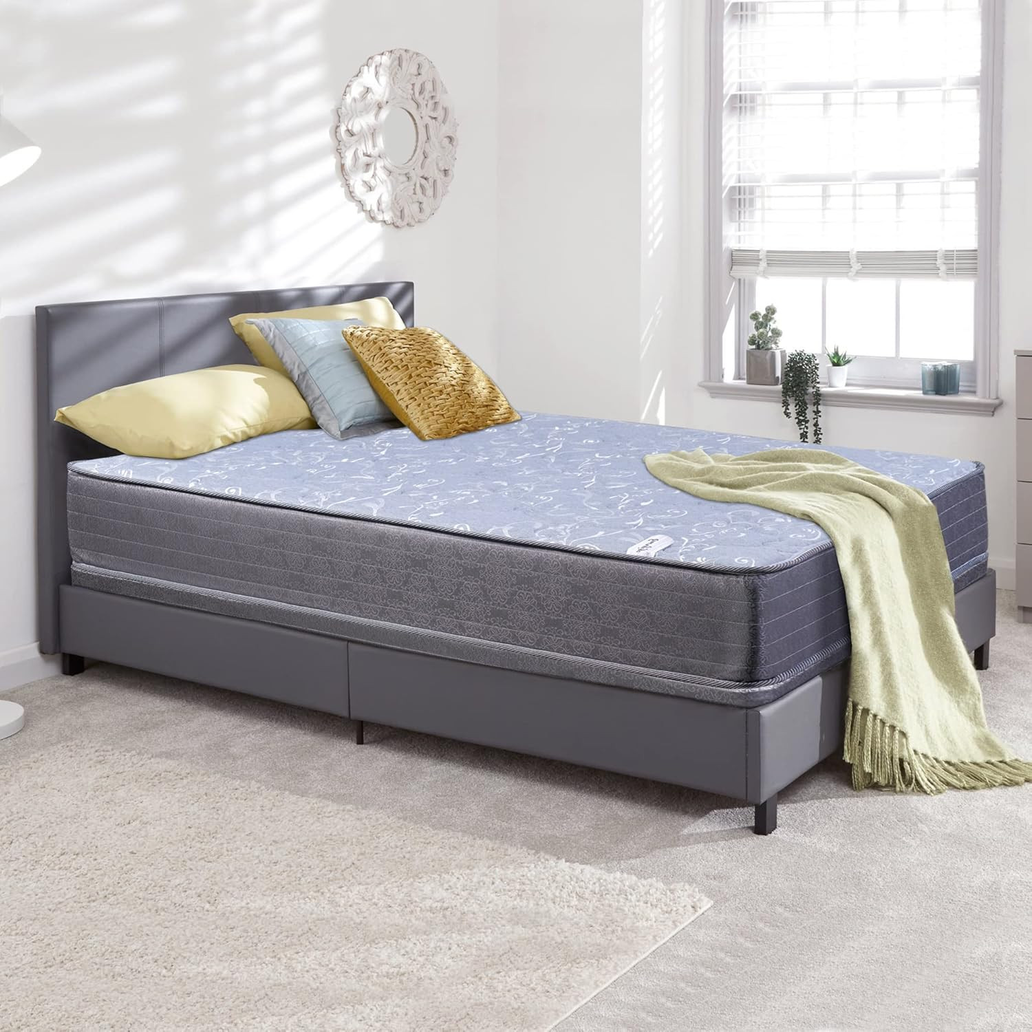 11″ Firm Euro Top Gel Innerspring Mattress & 8″ Wood Box Spring Set, Queen