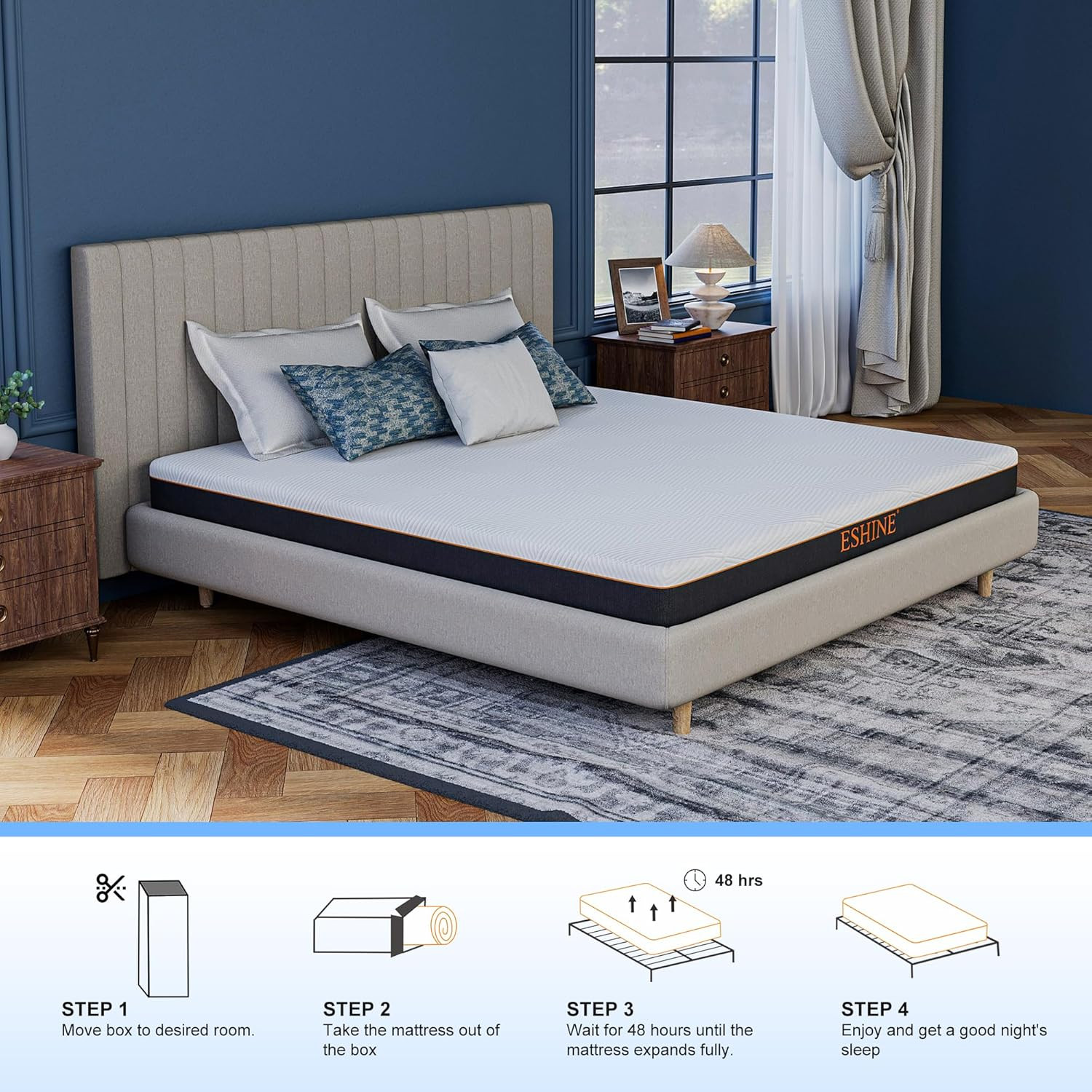 ESHINE King Mattress for Back Pain Relief, 8 Inch Cooling Gel Memory Foam – USA