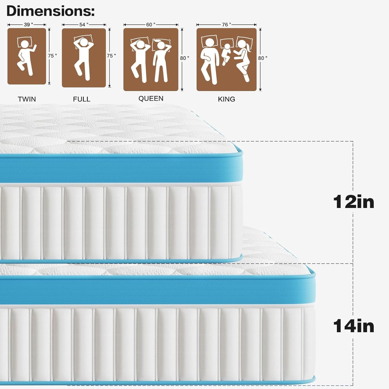 Queen Size Mattress 12 Inch Queen Mattresses Hybrid Memory Foam Individual Pocke