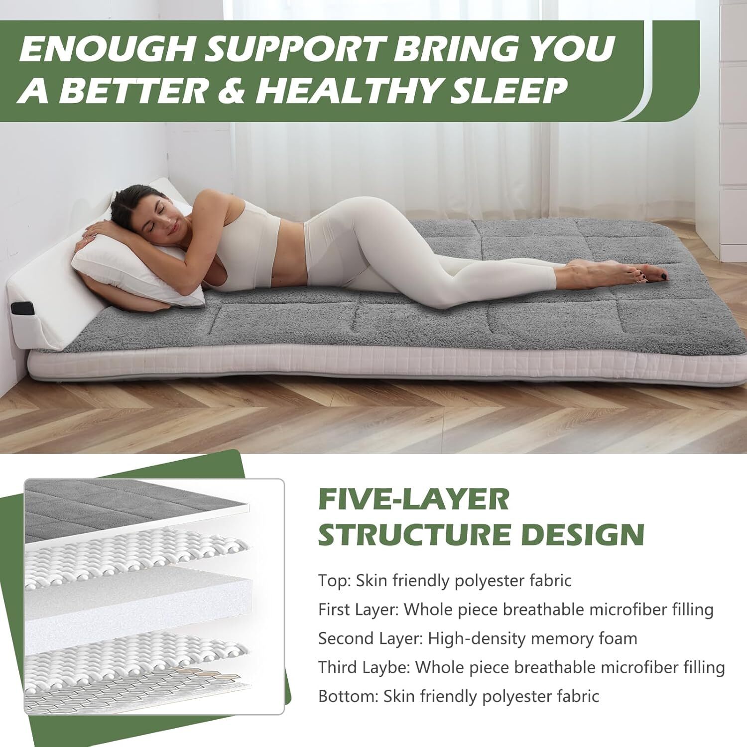 MOPHOTO Japanese Mattress Futon Mattress Foldable Sherpa Fleece Mattress Topper