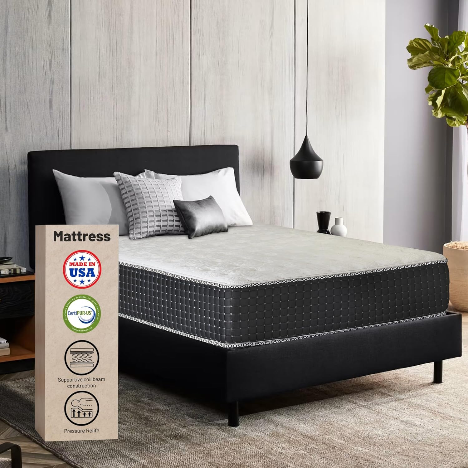 Luxury 14-Inch Hybrid Mattress, Pocket Coil, Pressure Relief, Full XL, Black
