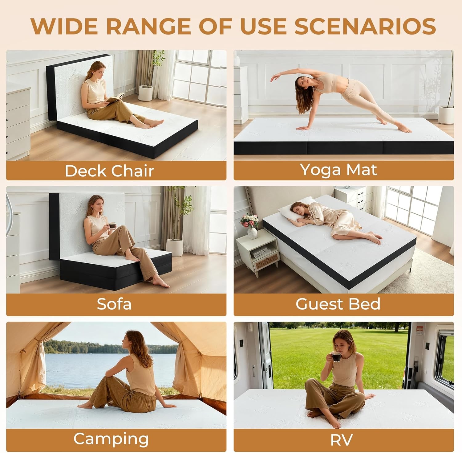 4in Twin Trifold Memory Foam Mattress Bamboo