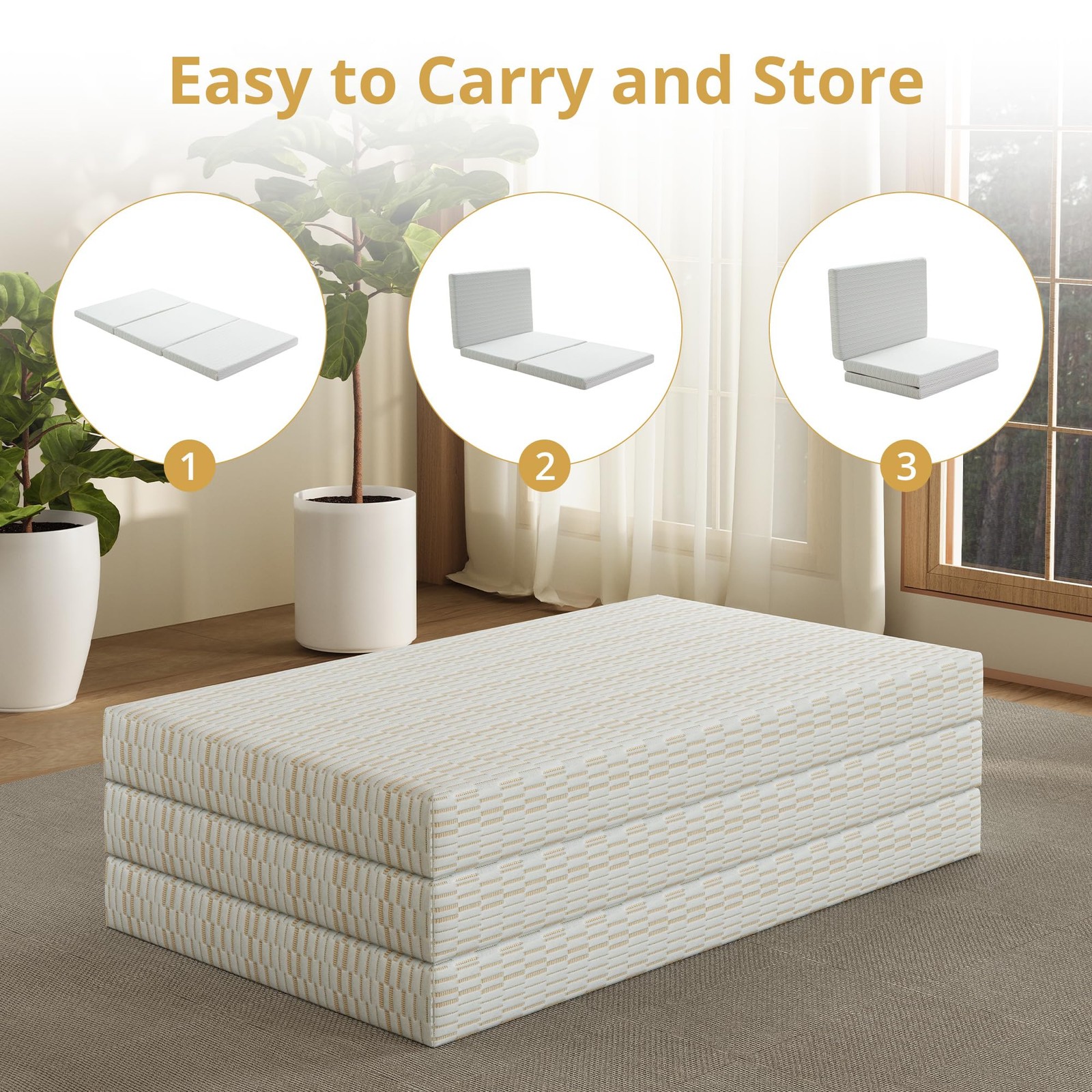 Folding Mattress King, 4 Inch Trifold Memory Foam Mattress Topper, Foldable F…