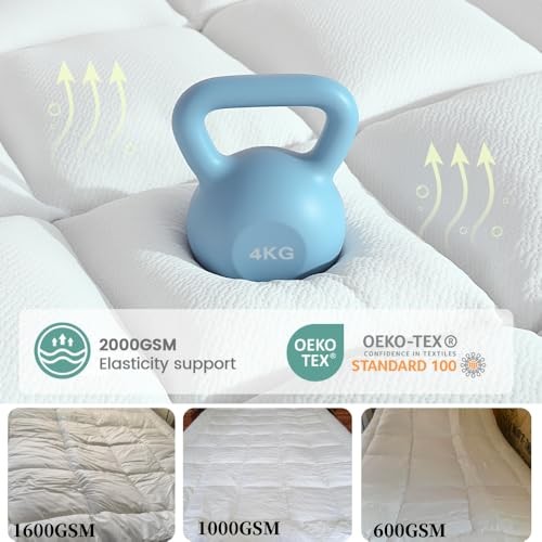 Shredded Memory Foam Bed Topper, 2000GSM Plush Pillow Top Queen-2000GSM White