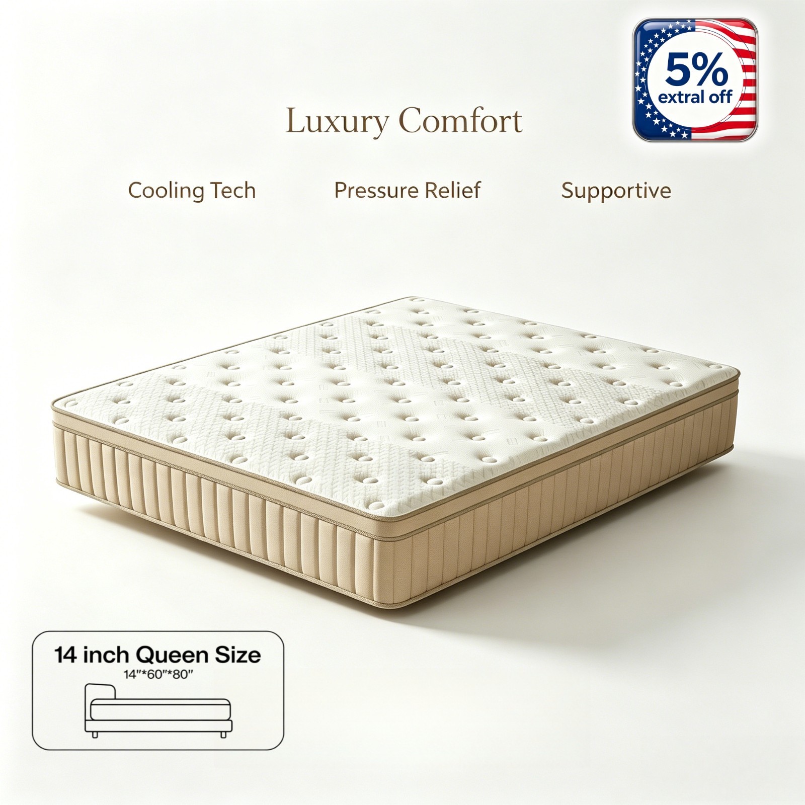 14” Hybrid Mattress Gel Memory Foam Spring Queen Bed IN A BOX 14”*80”*60”