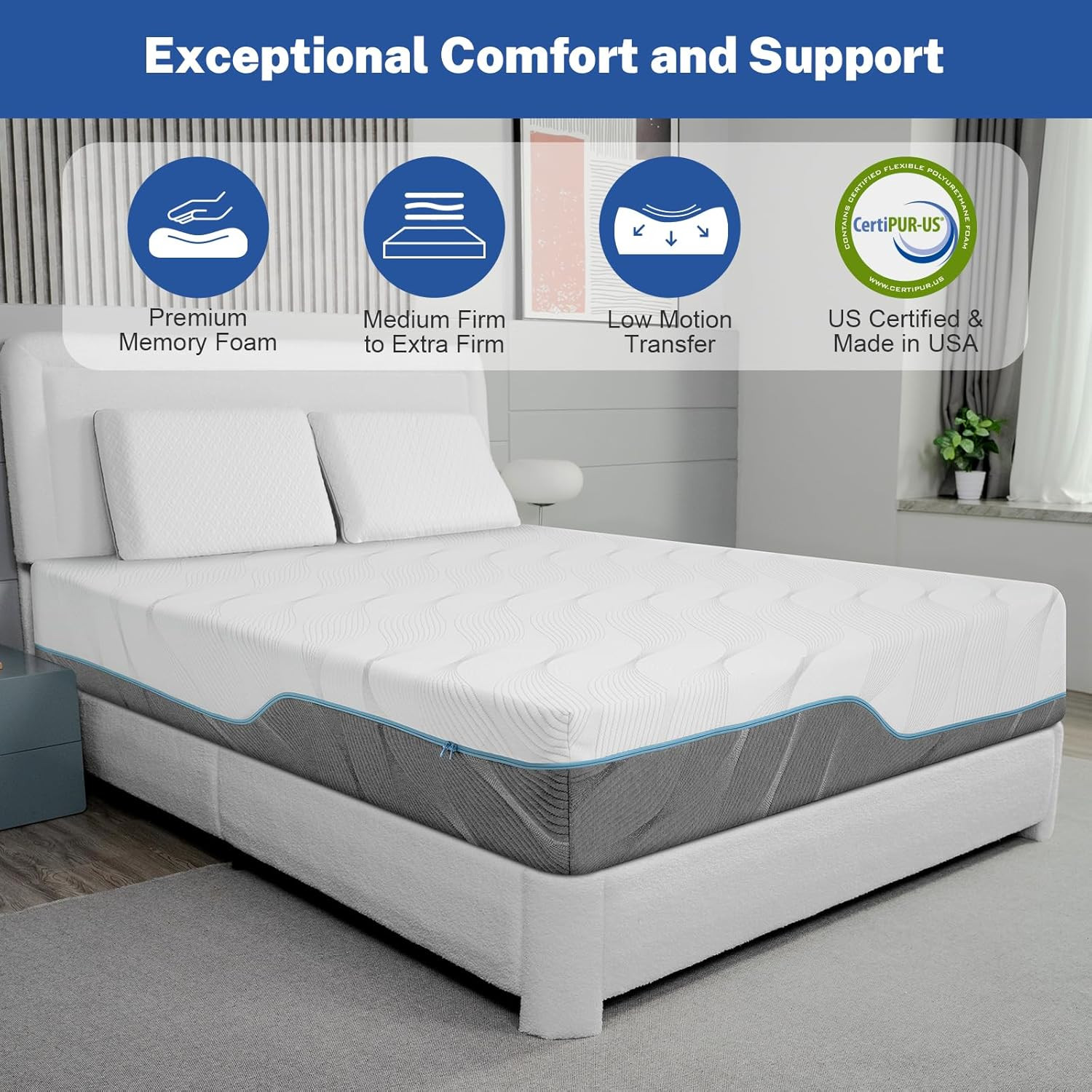 Extra Firm 14″ Queen Memory Foam Mattress – Flippable, Back Pain Relief, USA Mad