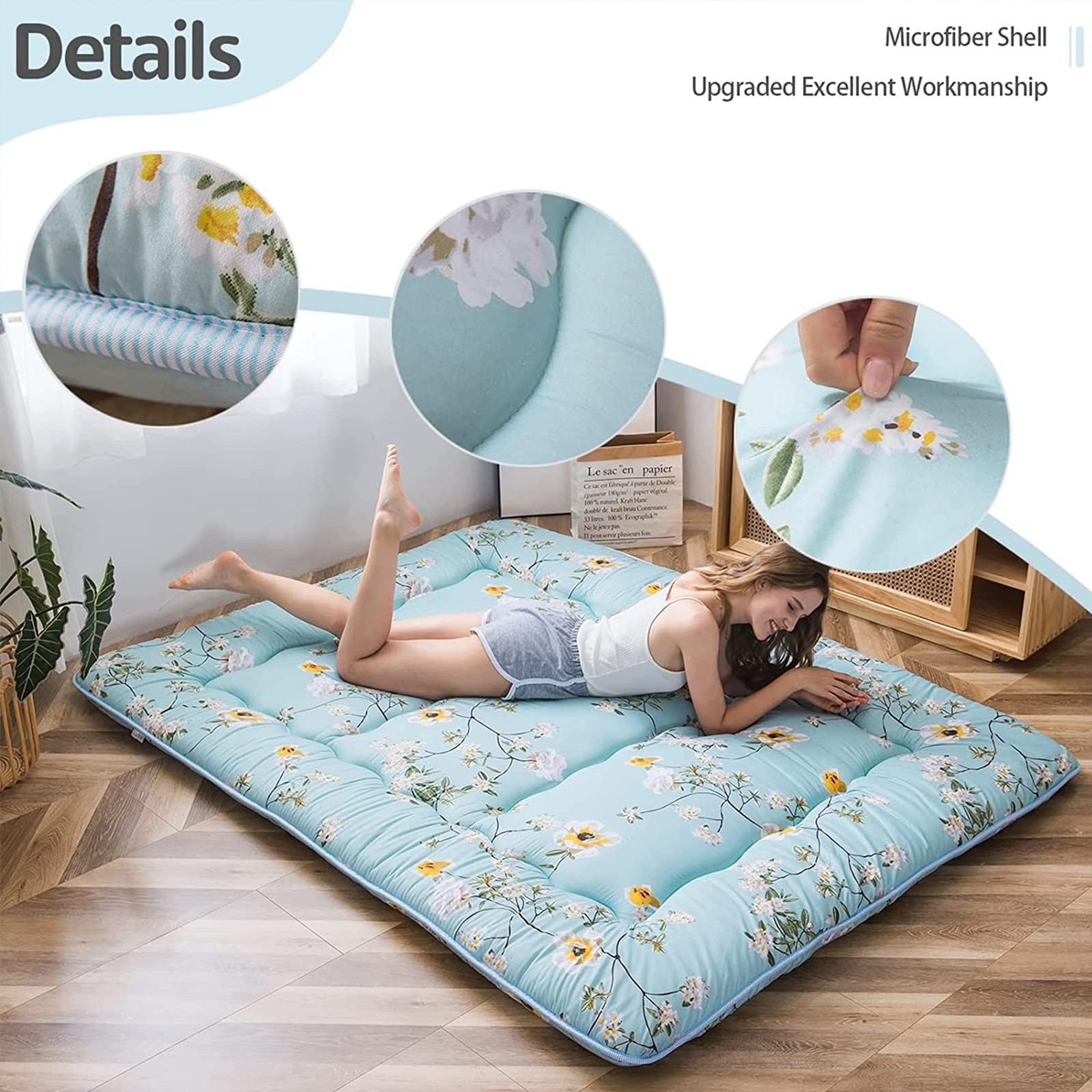 Rustic Floral Korean Floor Mattress, Foldable Mat Roll Up Camping Mattress, T…