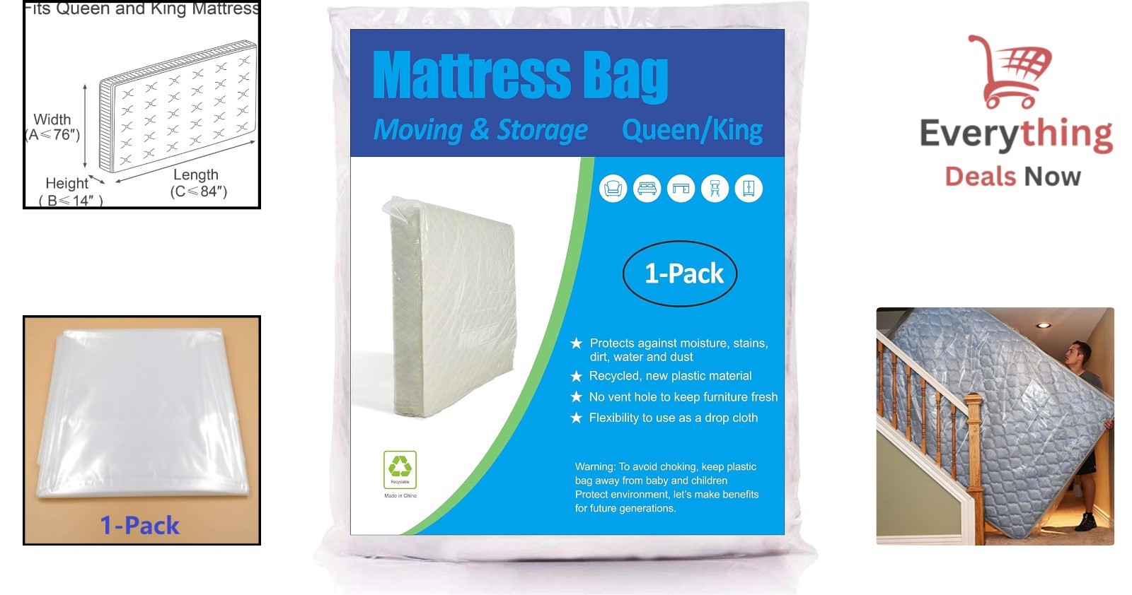 Heavy Duty Mattress Bag for Moving Storage Queen King Size Plastic Cover 1.5 Mil