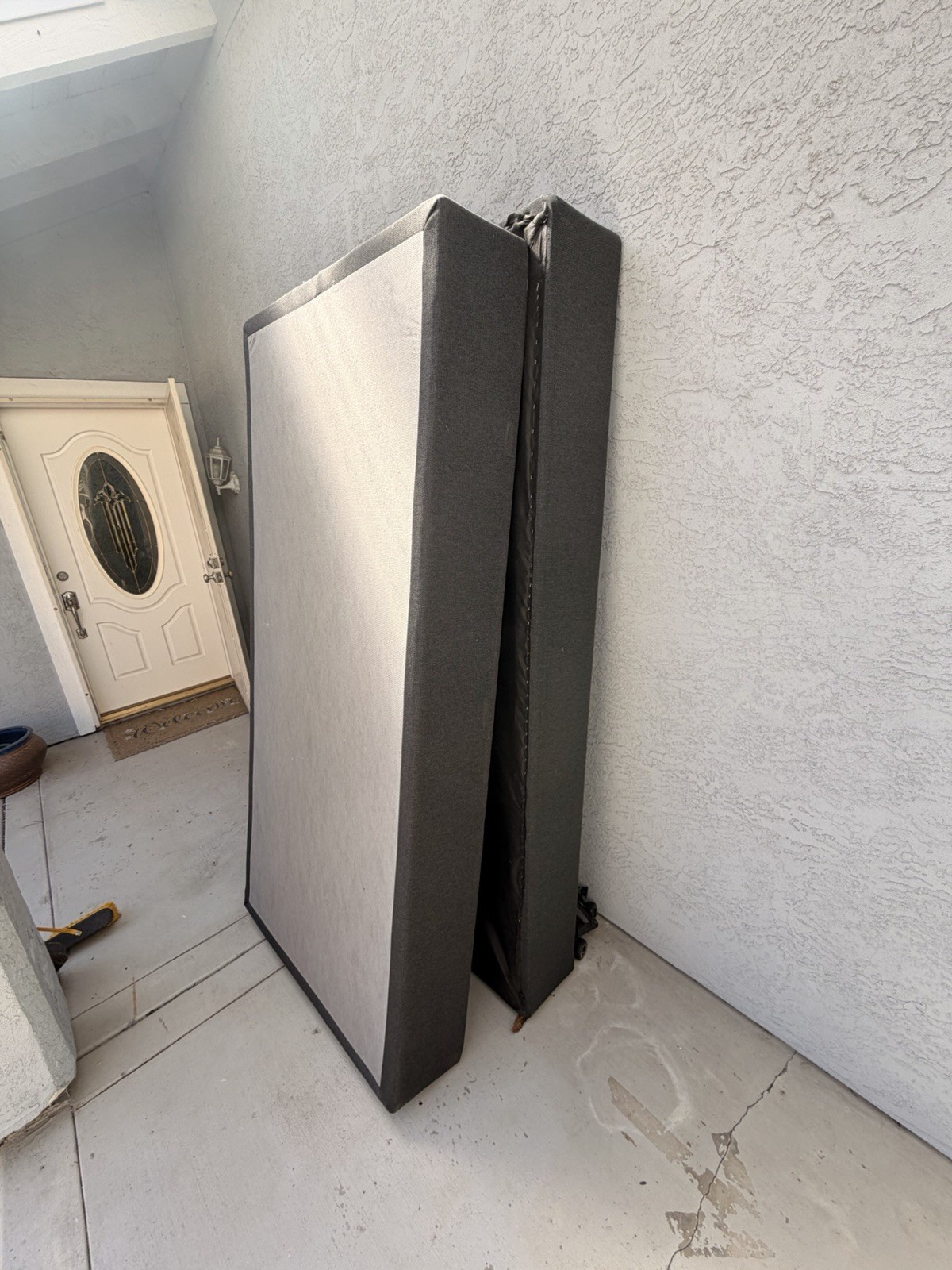 Twin Firm Box Spring Set of 2 Gray Black Fabric Rectangle Bedroom Adults